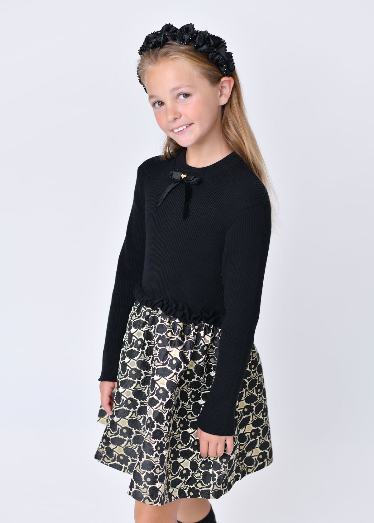 Gabriella Knit Jacquard Mix Dress Black