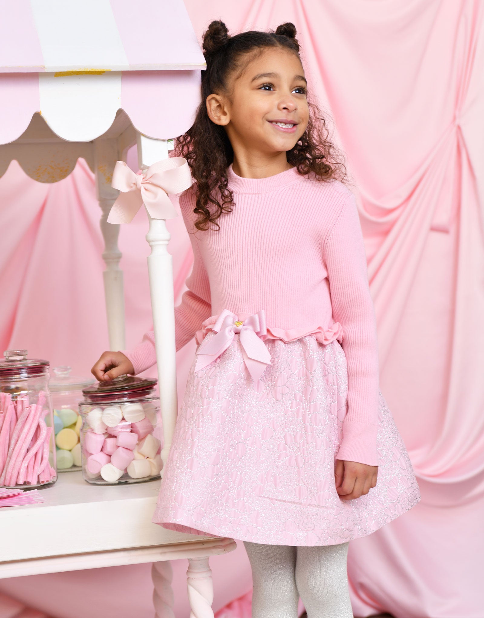 Gabriella Knit Jacquard Mix Dress Pink