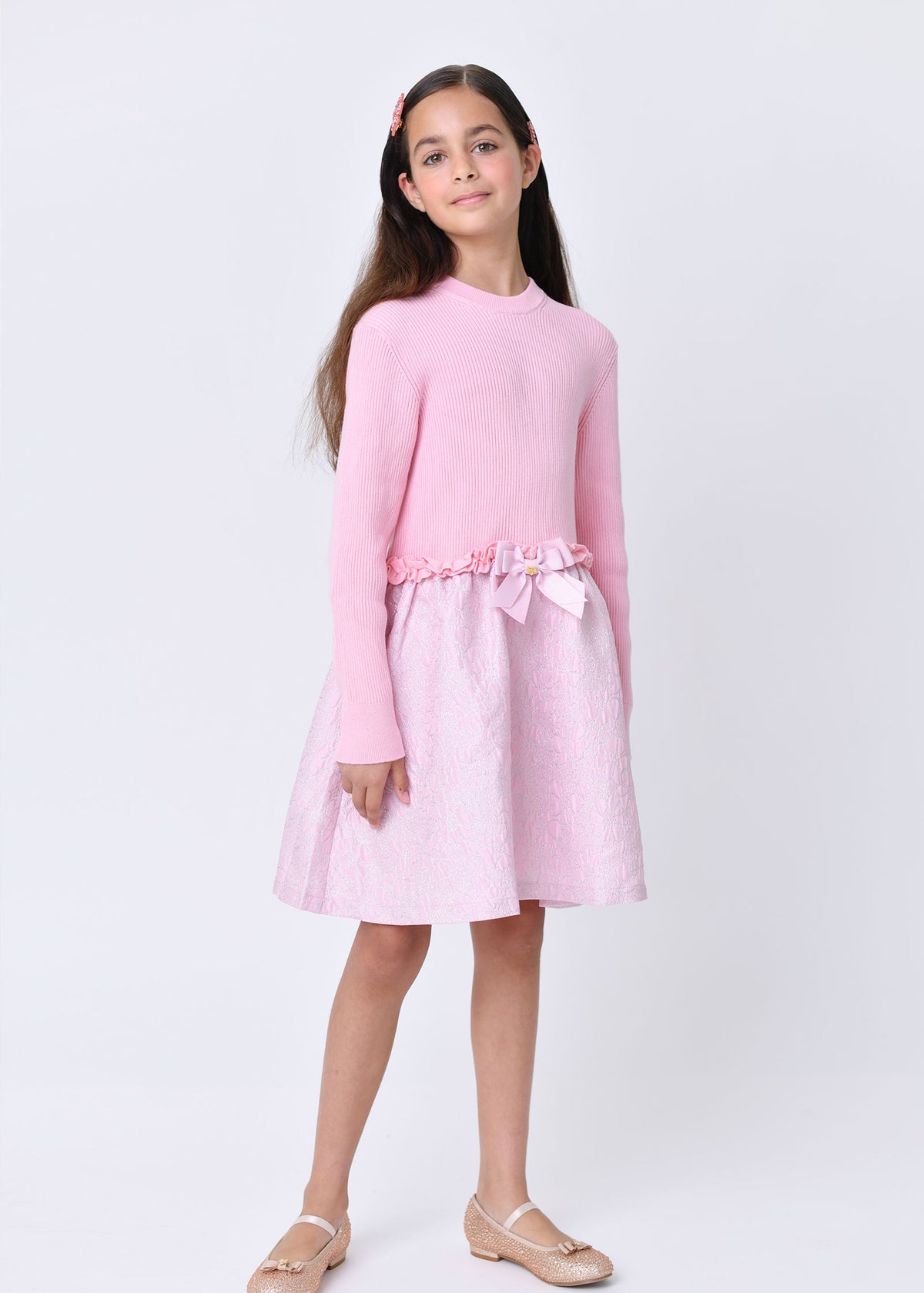 Gabriella Knit Jacquard Mix Dress Pink