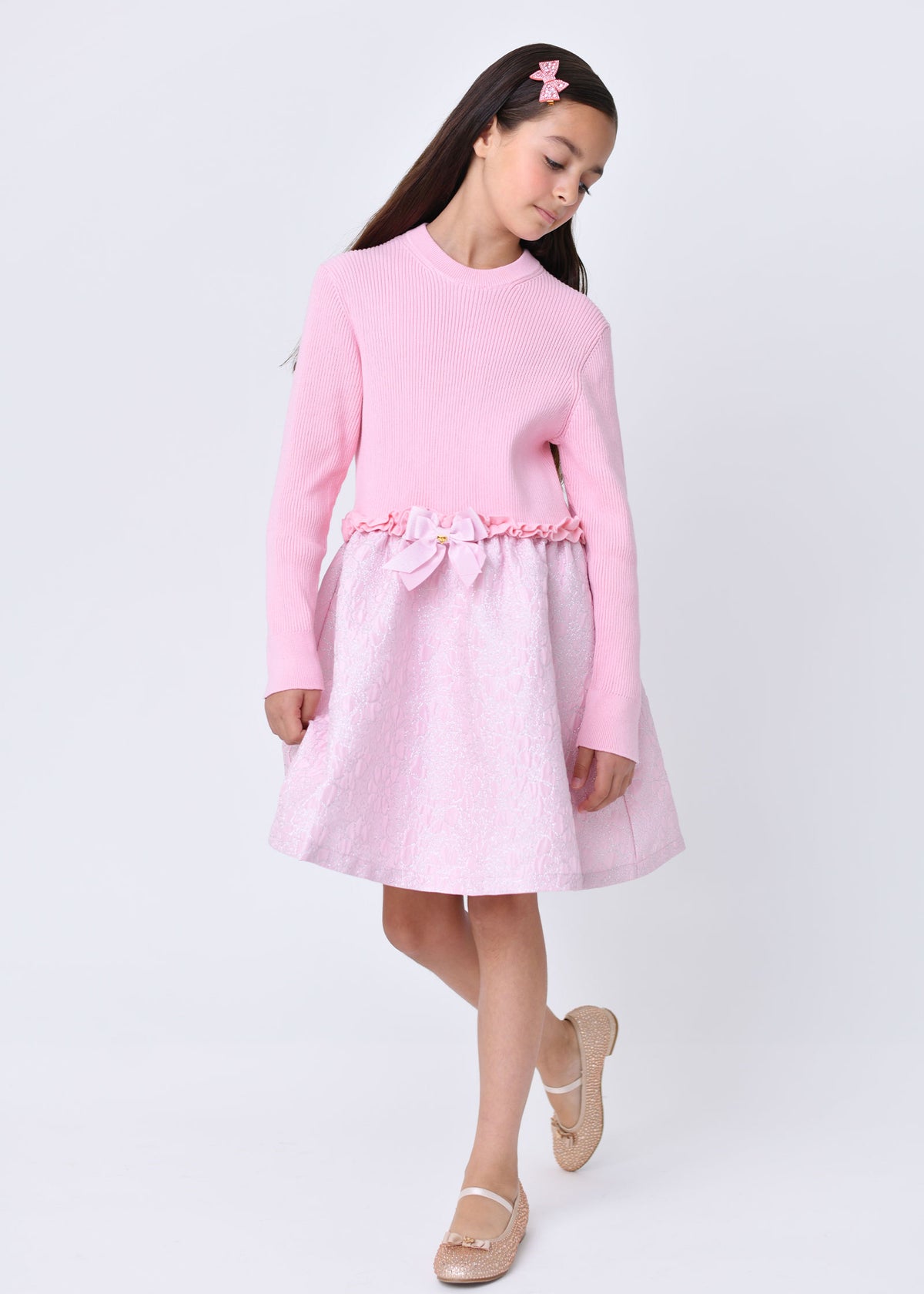 Gabriella Knit Jacquard Mix Dress Pink