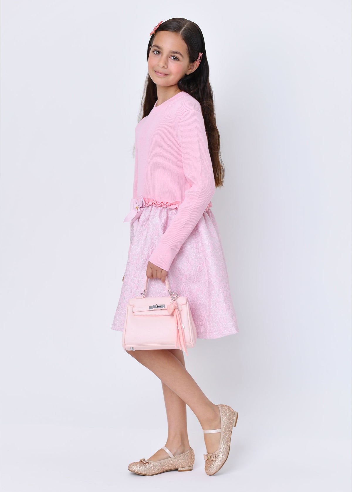 Gabriella Knit Jacquard Mix Dress Pink