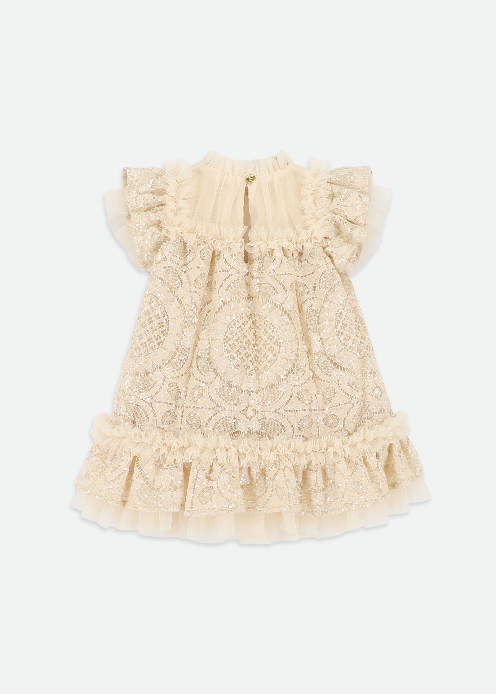 Gemma Sequin Lace Baby Dress Biscuit