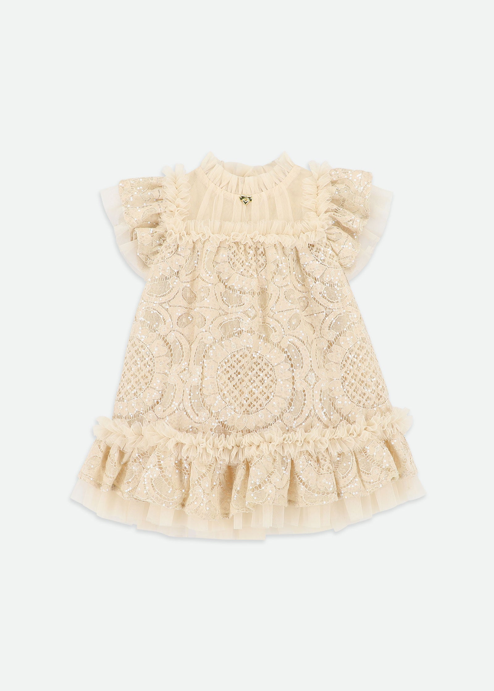 Gemma Sequin Lace Baby Dress Biscuit
