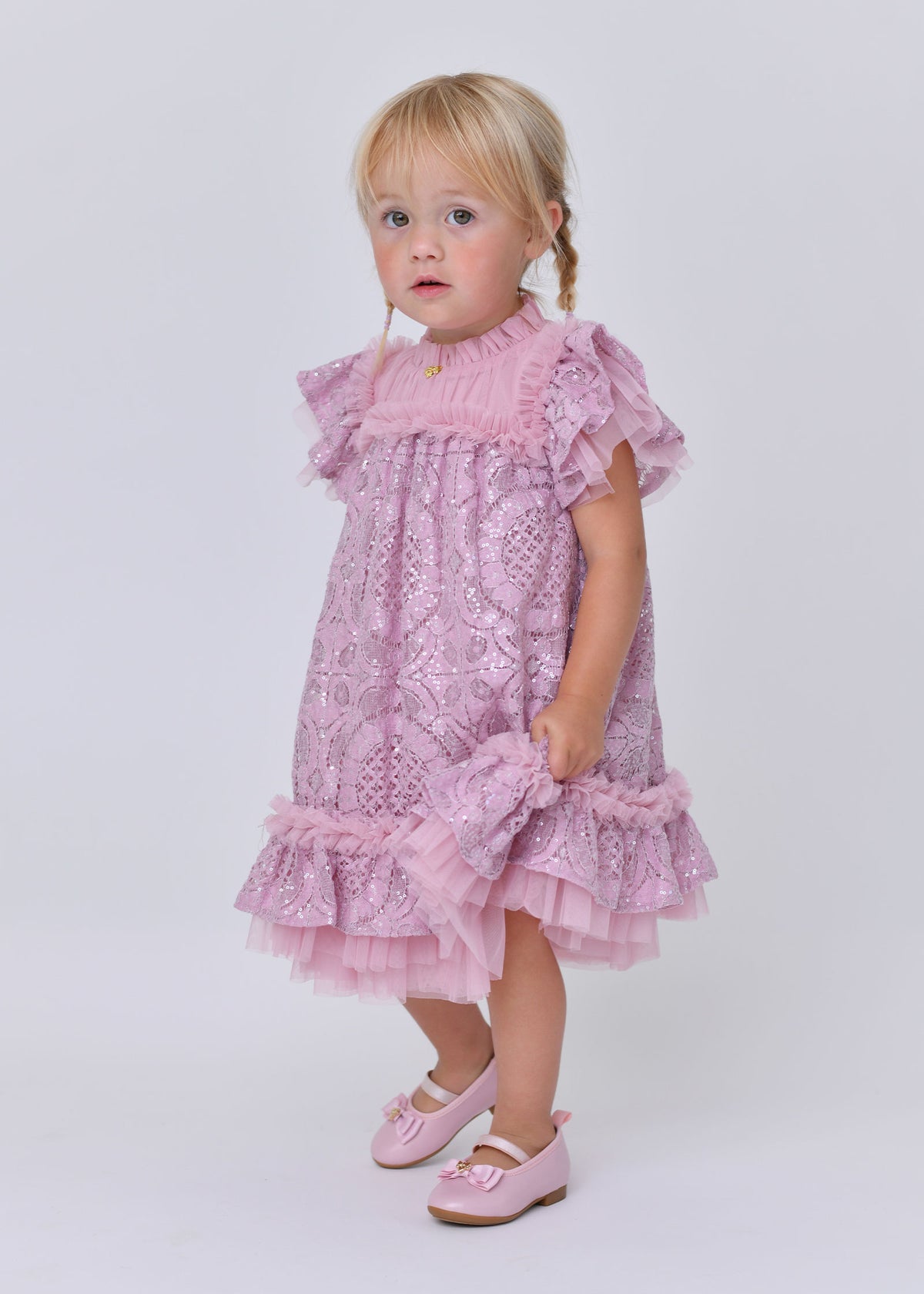 Gemma Sequin Lace Baby Dress Vintage Rose