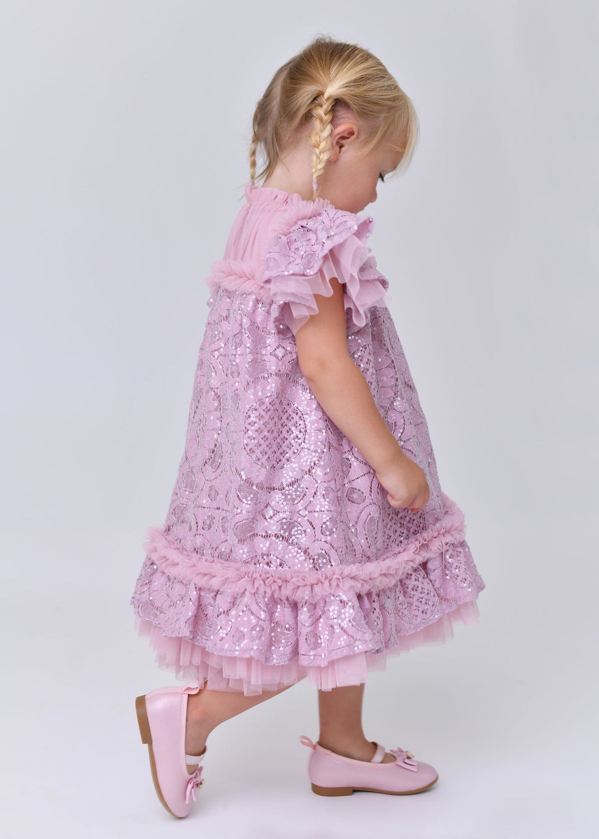 Gemma Sequin Lace Baby Dress Vintage Rose