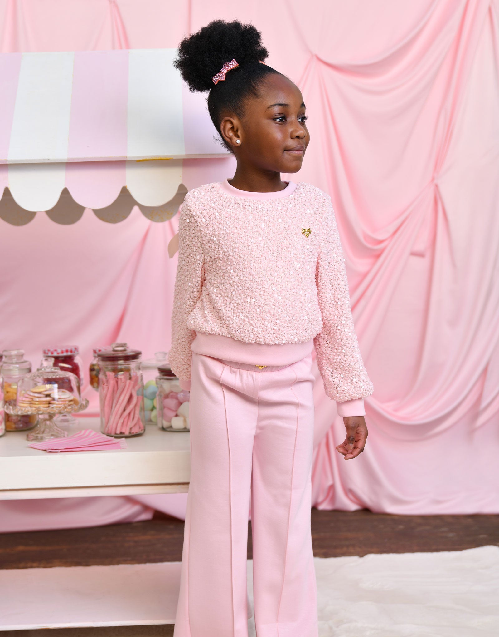 Genevieve Boucle Sequin Top Pink