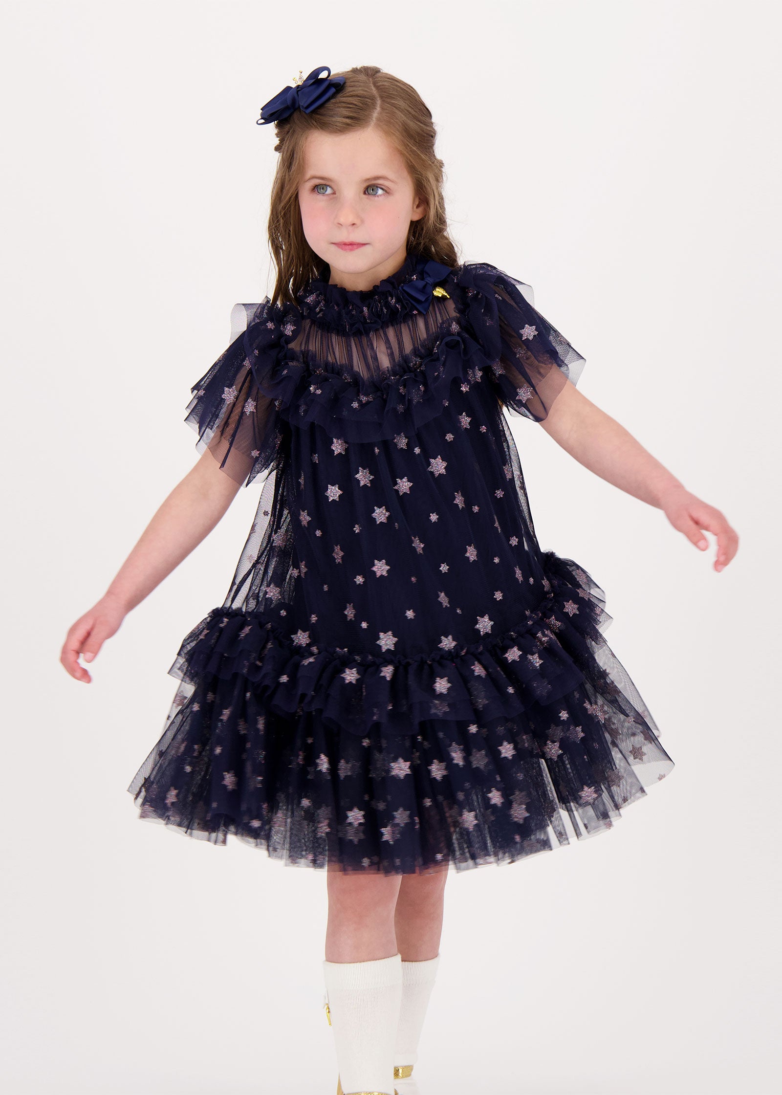 Georgette Glitter Star Dress Navy