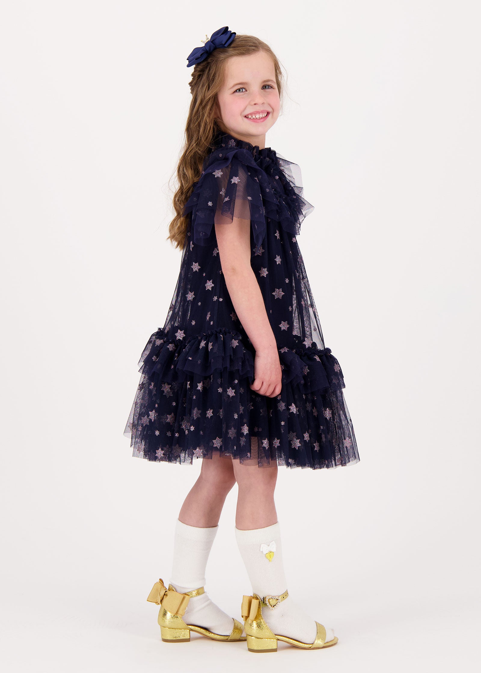 Georgette Glitter Star Dress Navy