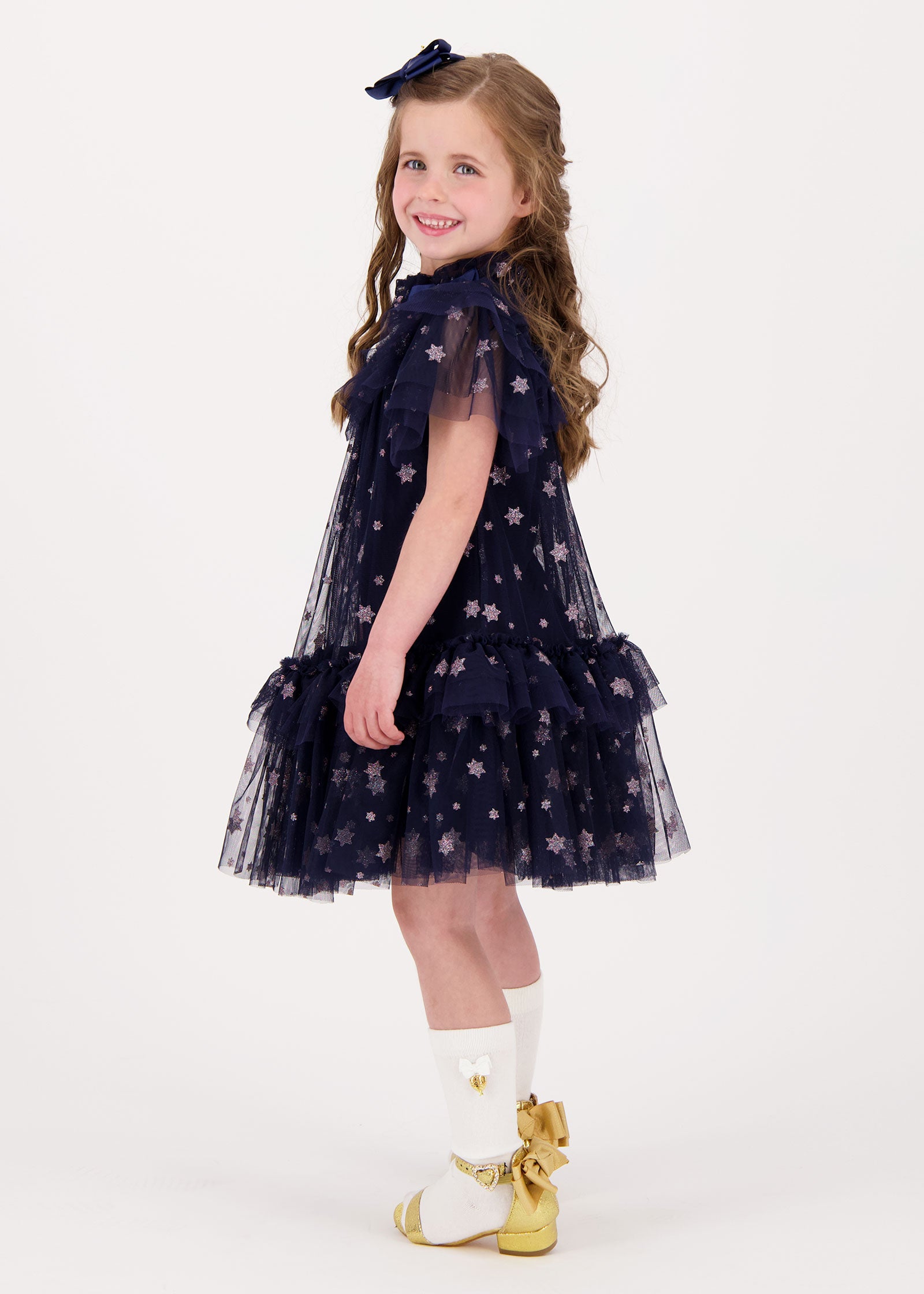 Georgette Glitter Star Dress Navy