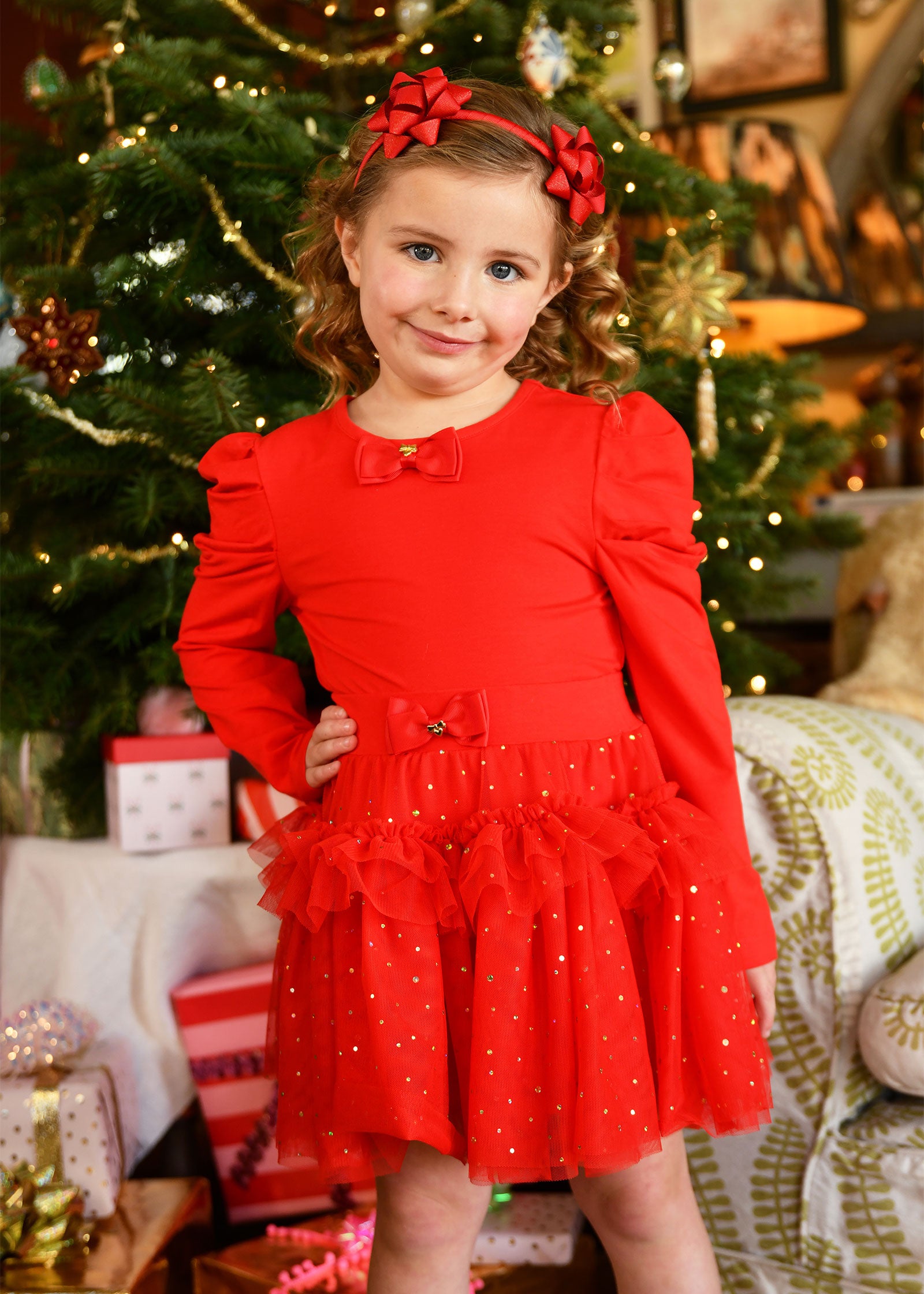 Georgian Gold Dot Skirt Fiery Red