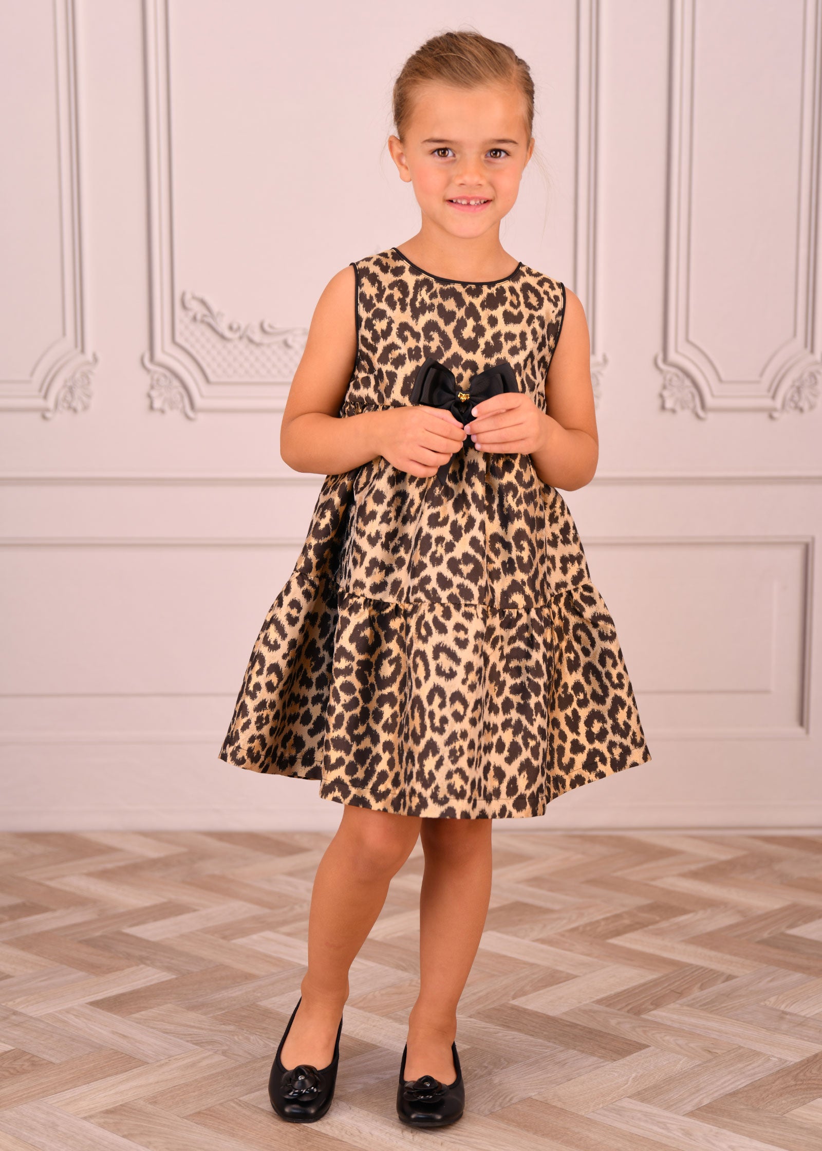 Georgie Leopard Tiered Dress Black