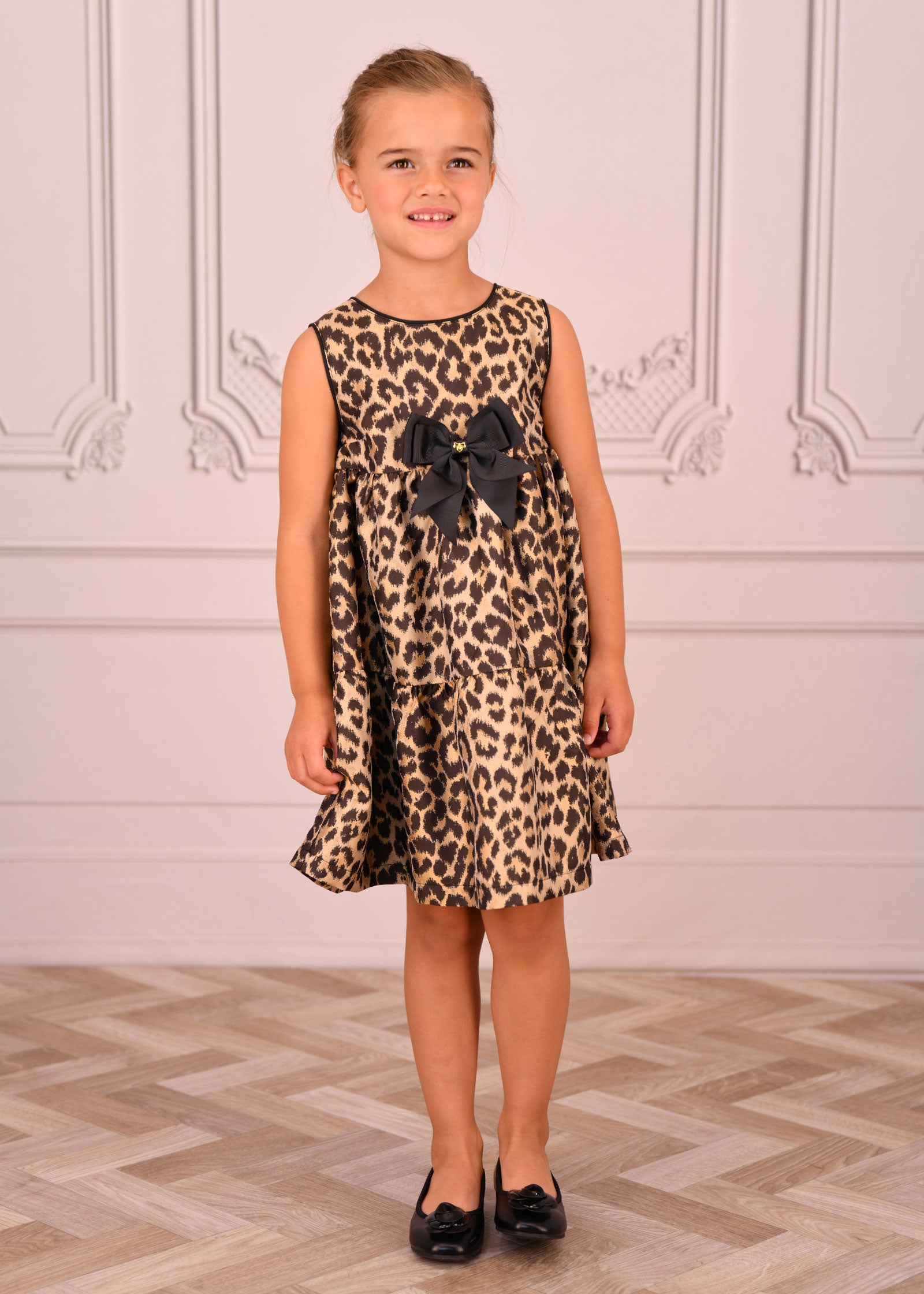 Georgie Leopard Tiered Dress Black