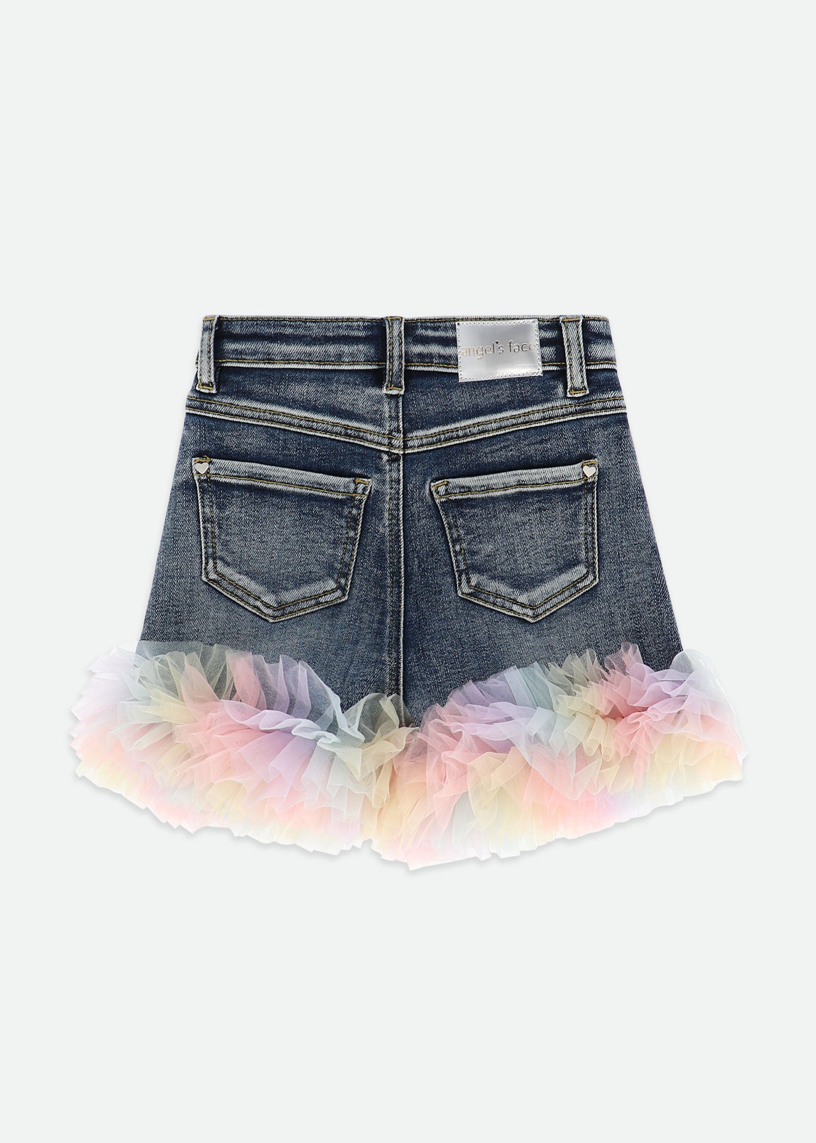 Gigi Tulle Trim Denim Shorts Denim Blue