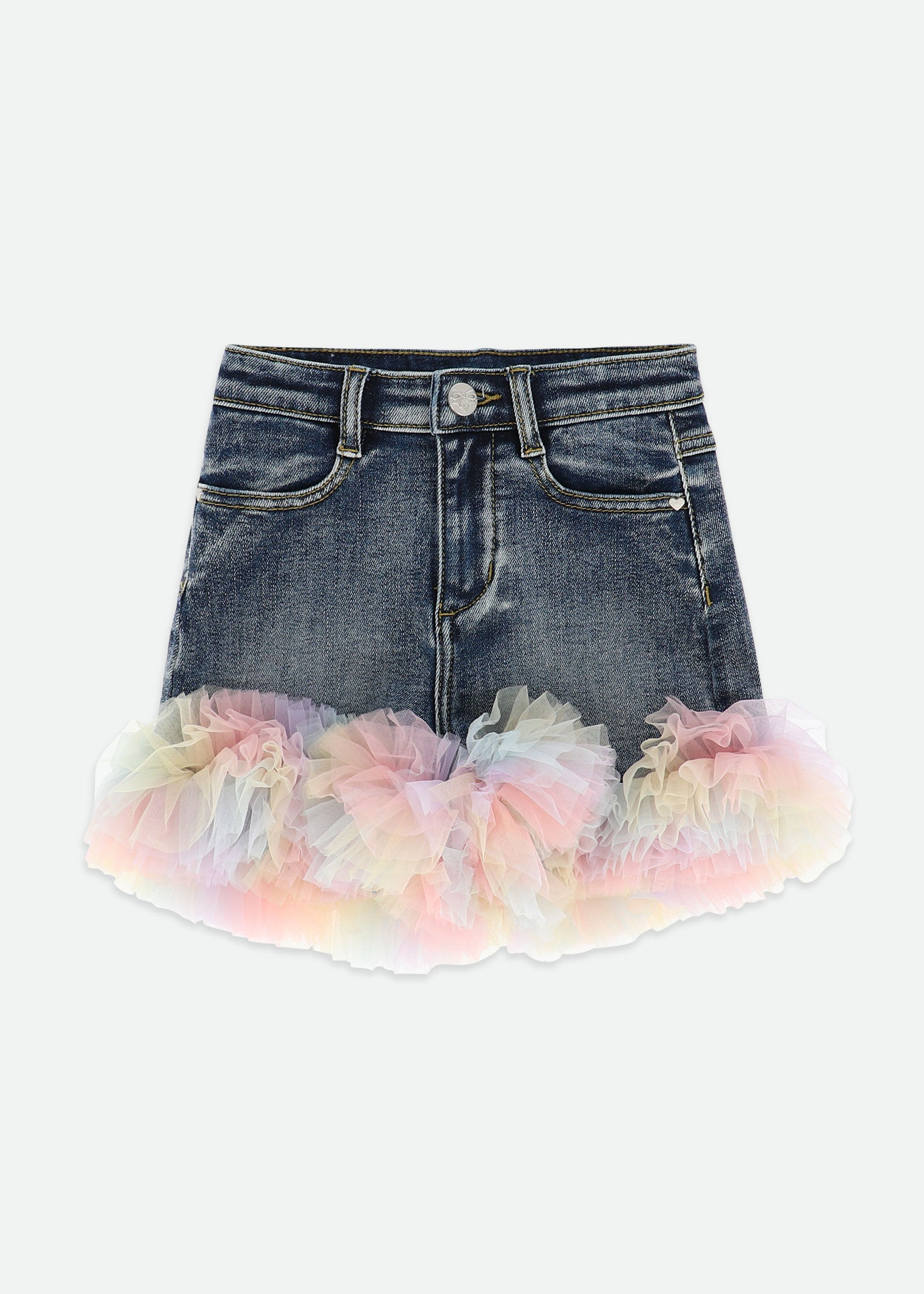 Gigi Tulle Trim Denim Shorts Denim Blue