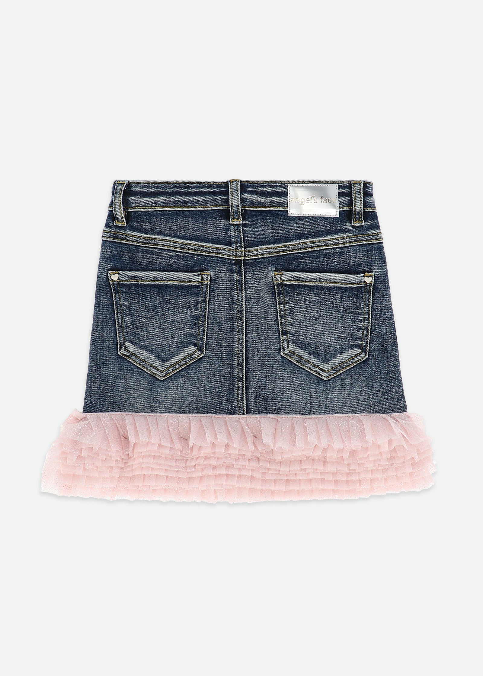 Gigi Tulle Trim Denim Skirt Denim Blue