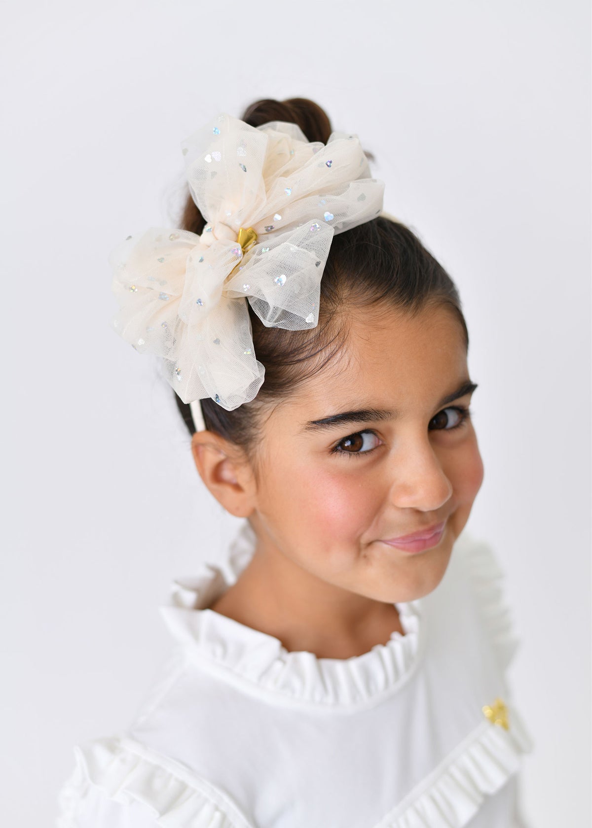 Gladys Holographic Heart Headband Biscuit