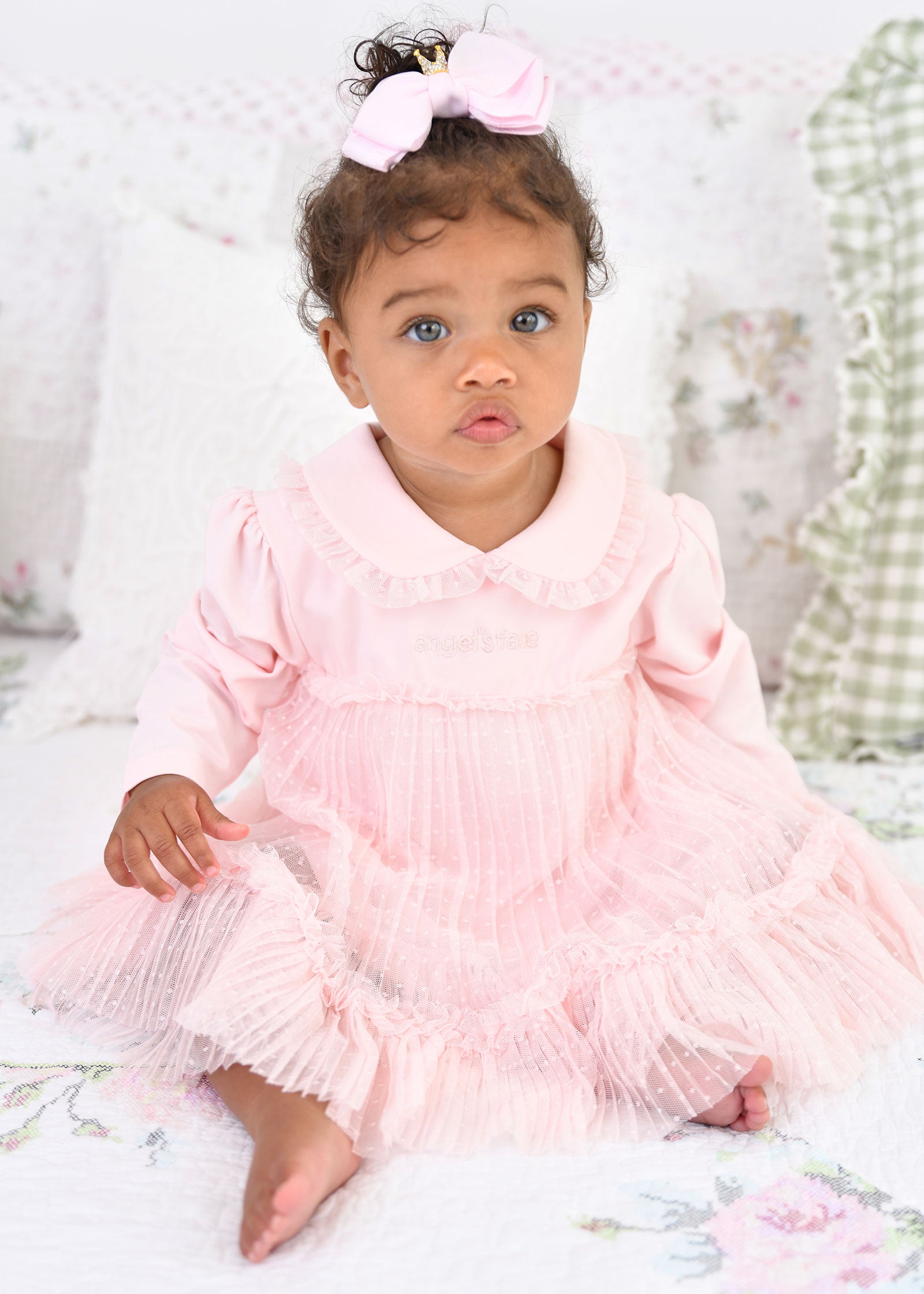 Hallie Spotted Tulle Baby Dress Pale Pink