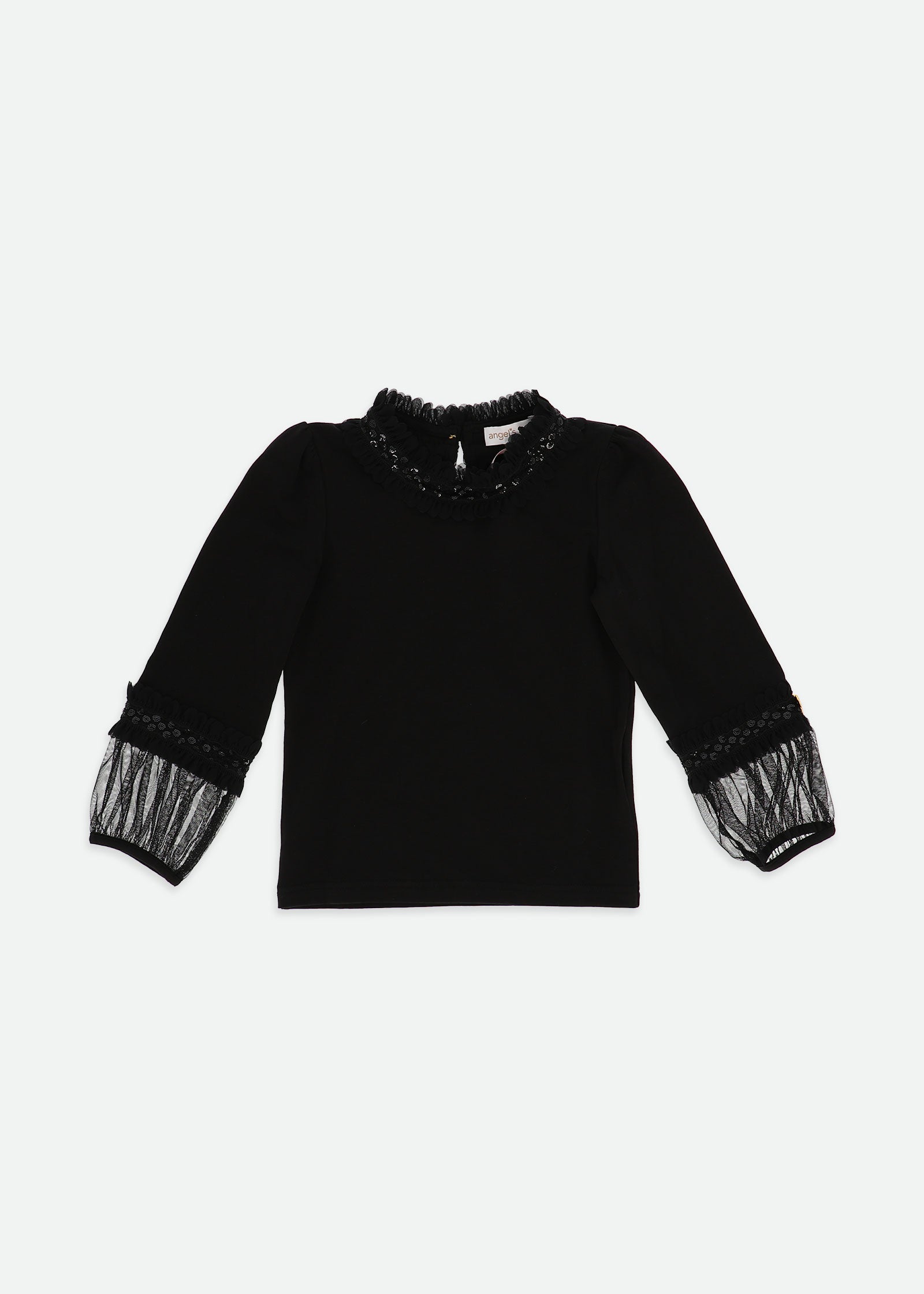 Hayley Sequin Neck And Sleeve Trim Top Black