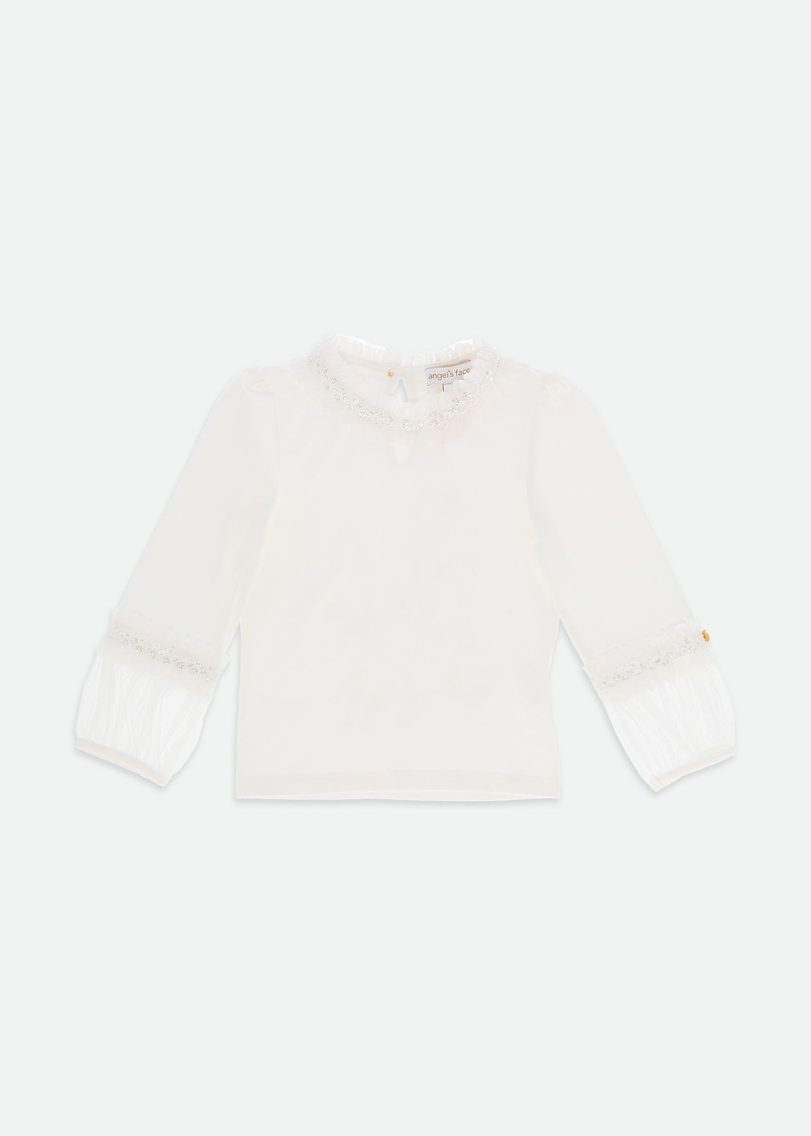 Hayley Sequin Neck And Sleeve Trim Top Snowdrop
