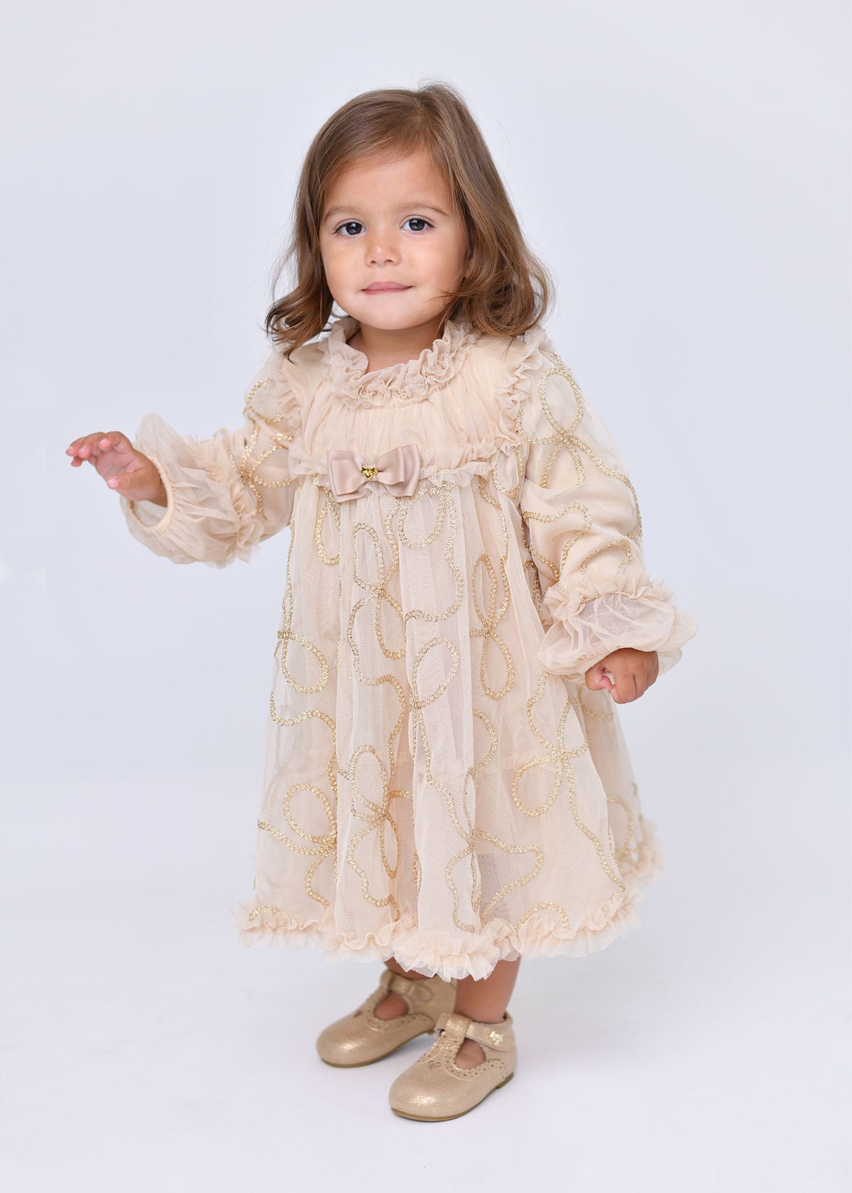 Hazel 3D Chain Tulle Baby Dress Gold
