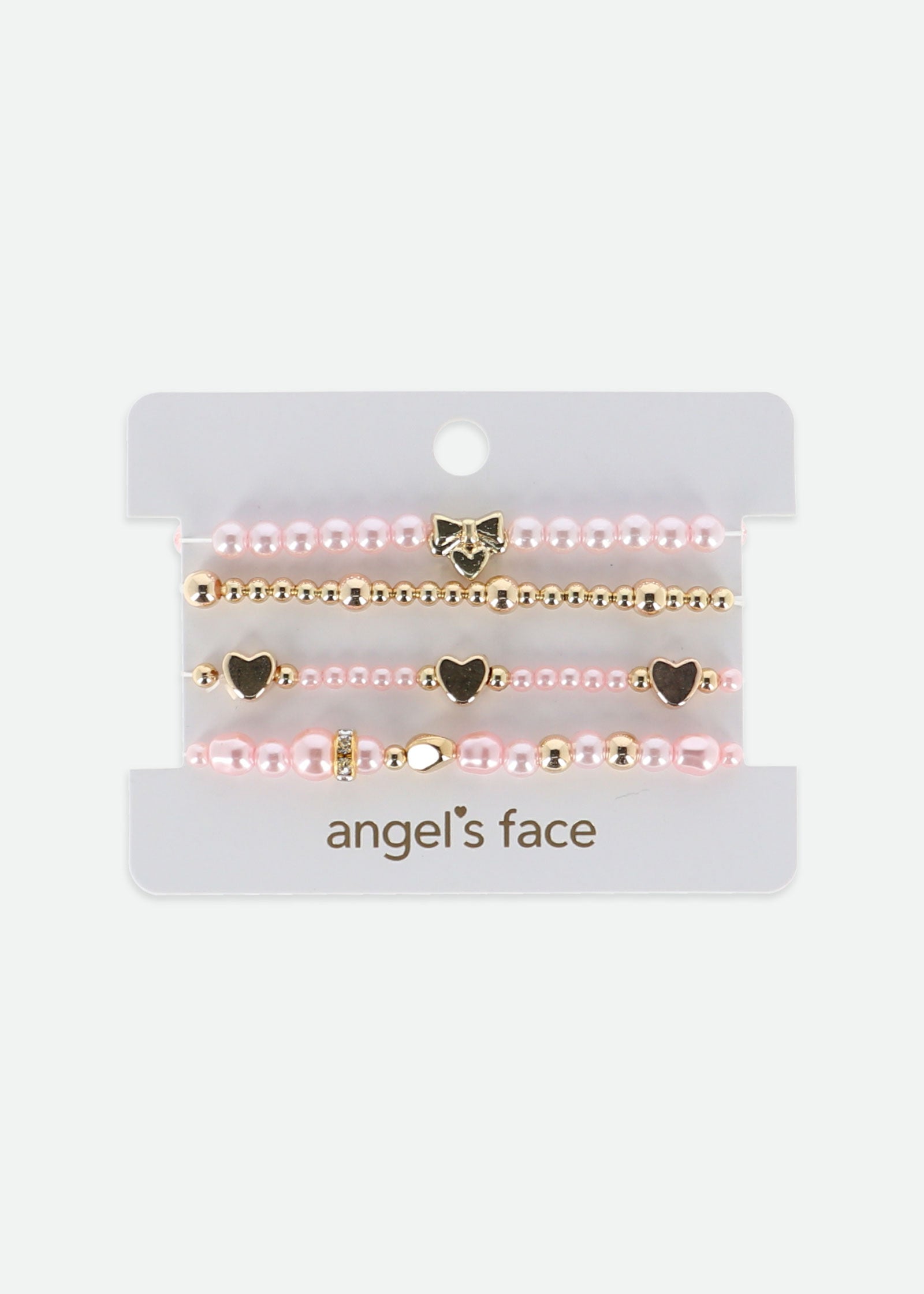 Heart and Pearl Bracelet Set Pink/Gold