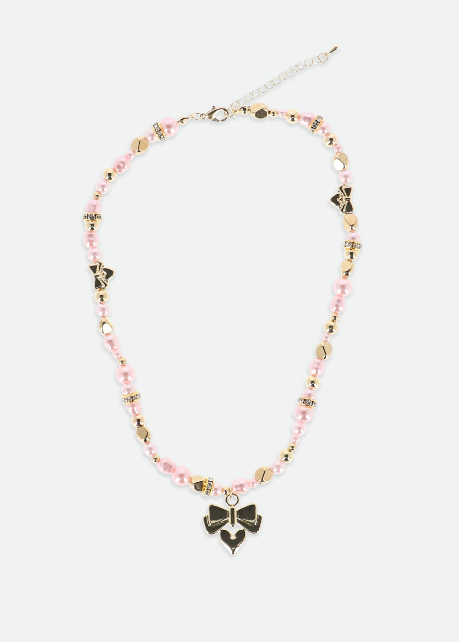 Heart and Pearl Necklace Pink/Gold