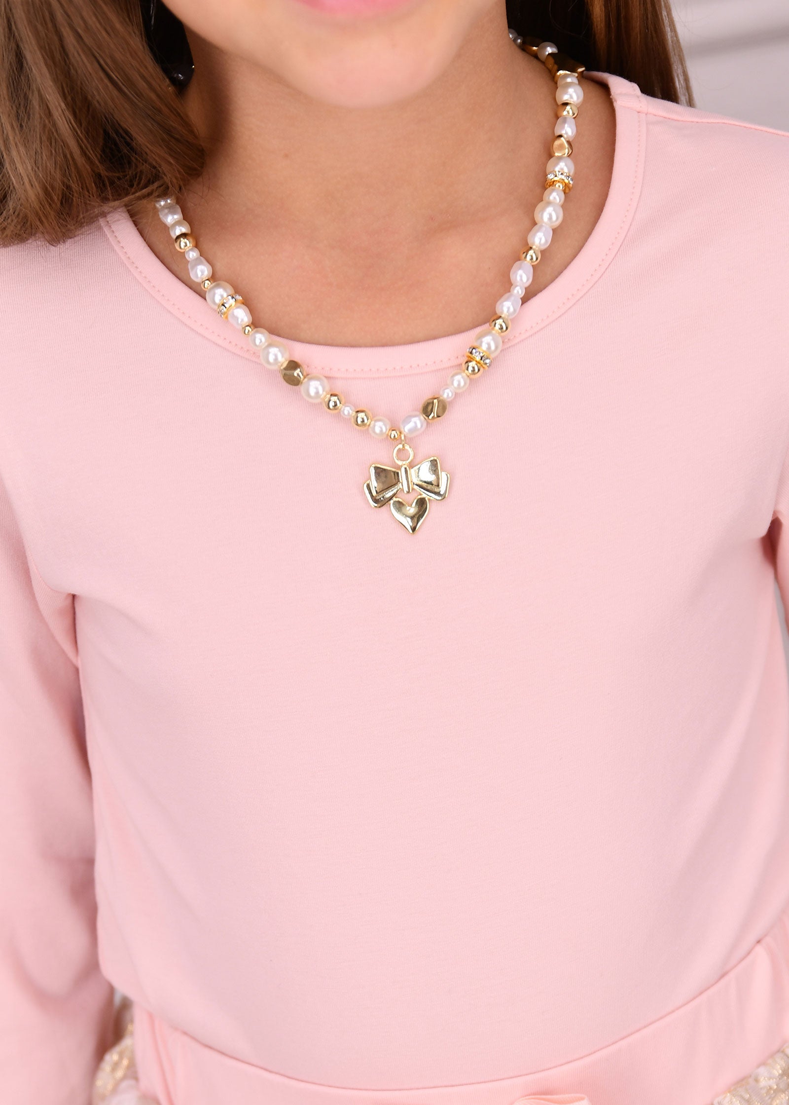 Heart and Pearl Necklace Snowdrop/Gold