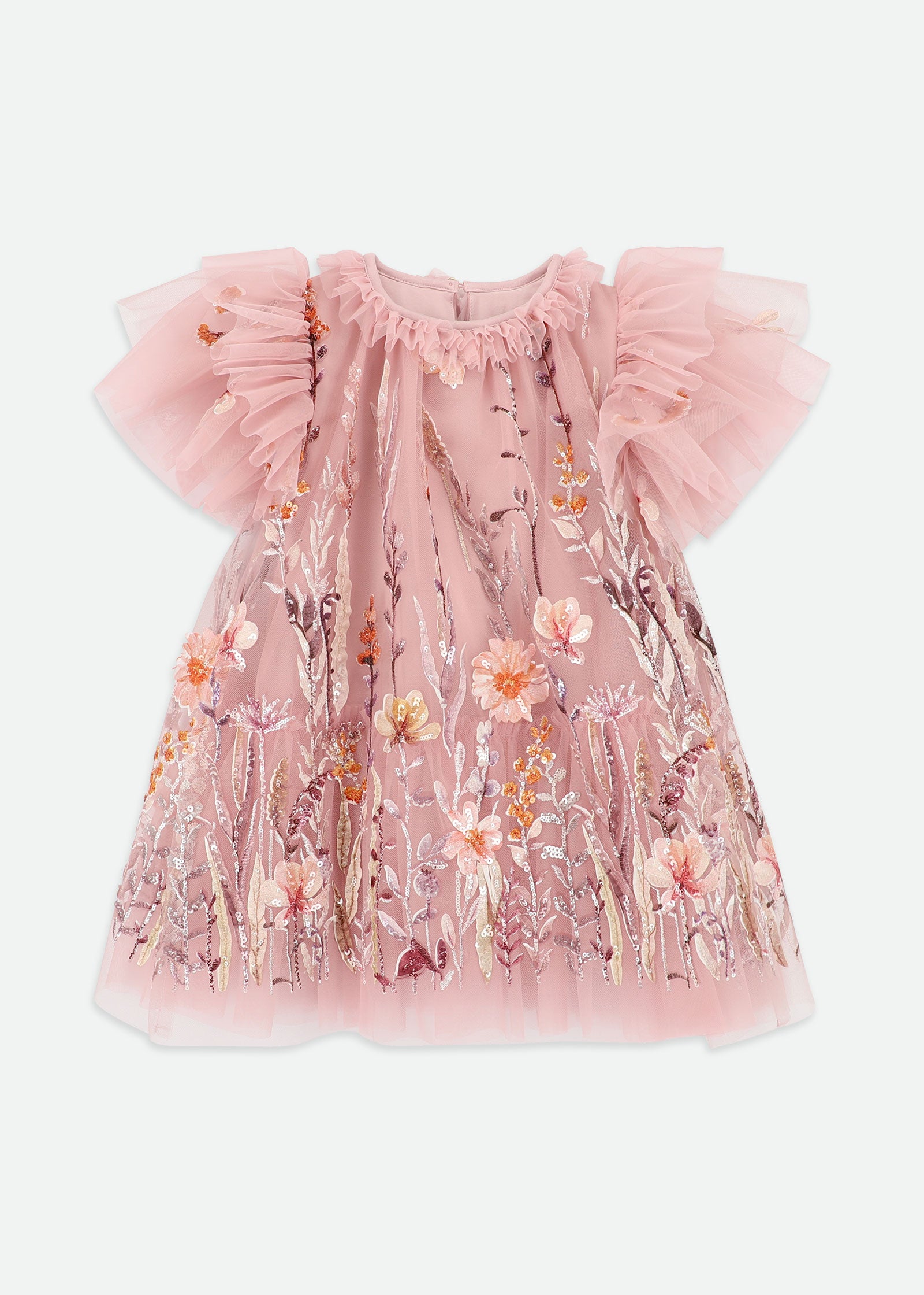 Heather Embroidery Border Dress Vintage Rose