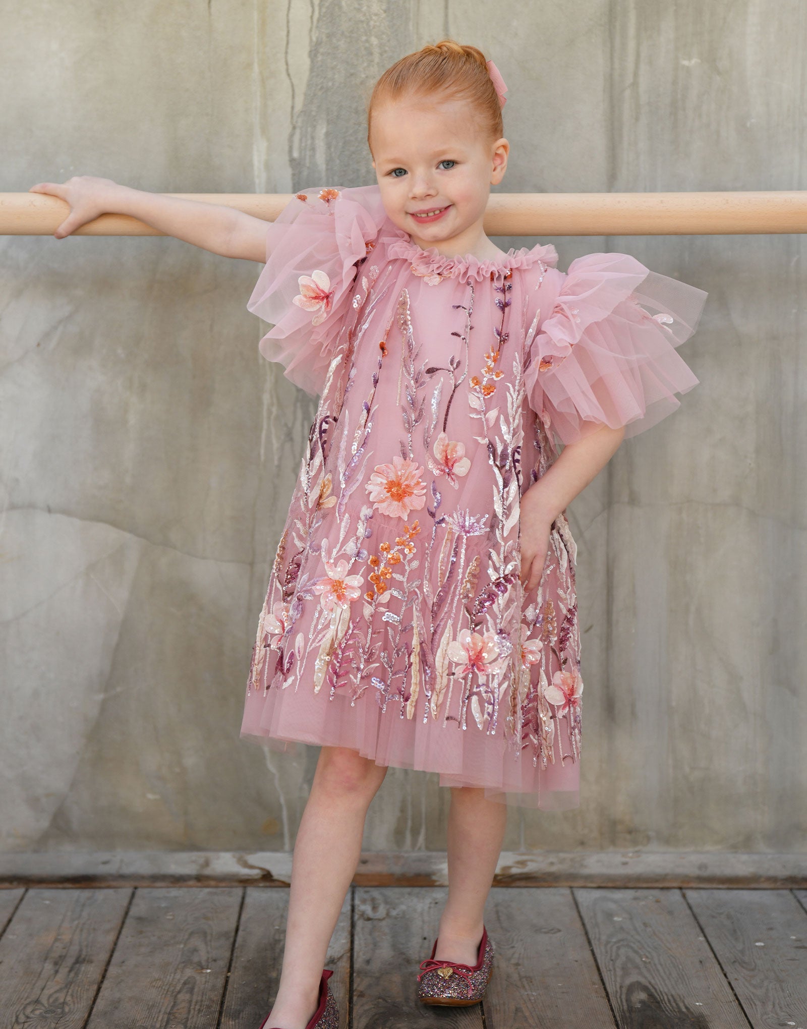 Heather Embroidery Border Dress Vintage Rose