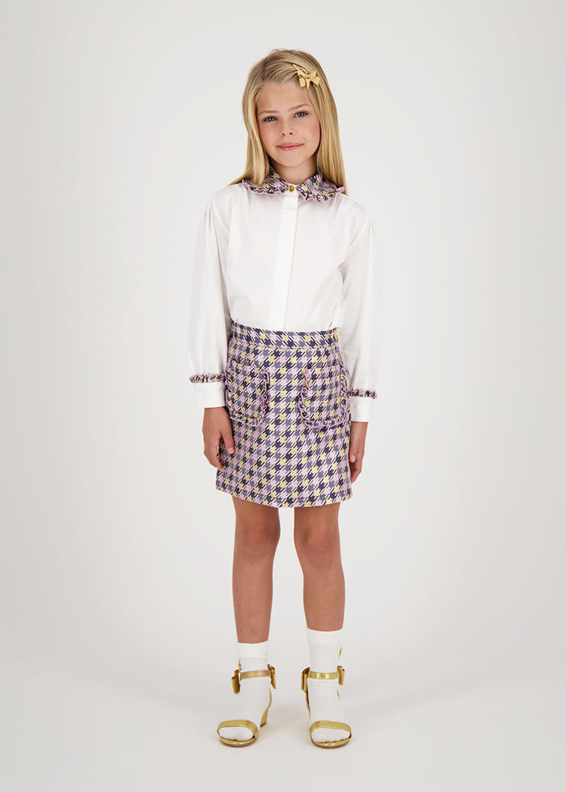 Heidi Houndstooth Collar Blouse White