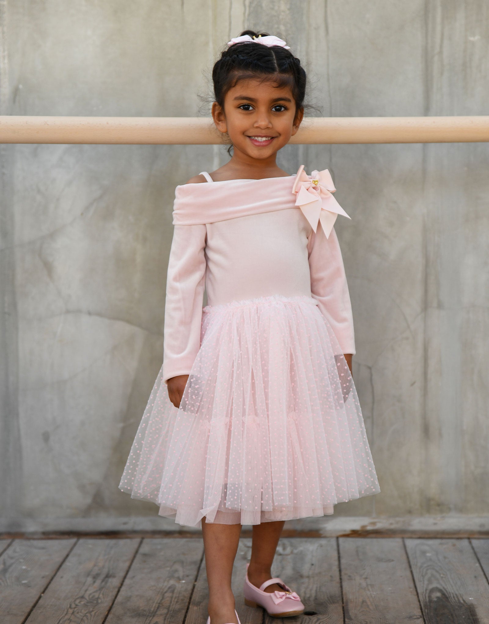Hepburn Velour Tulle Tea Dress Sweet Blush