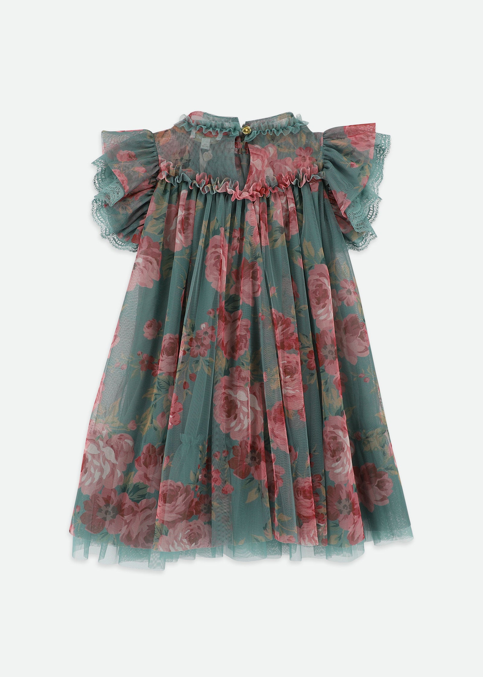 Hettie Floral And Lace Trim Dress Sage