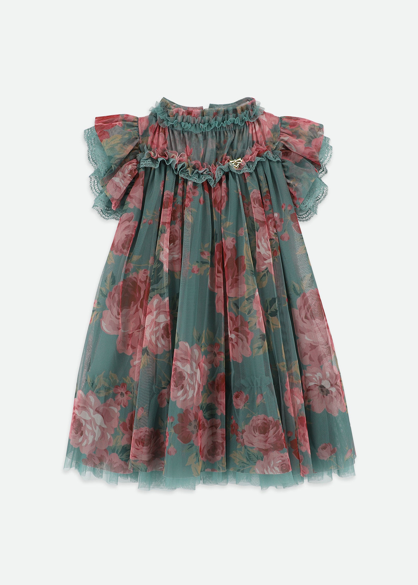Hettie Floral And Lace Trim Dress Sage
