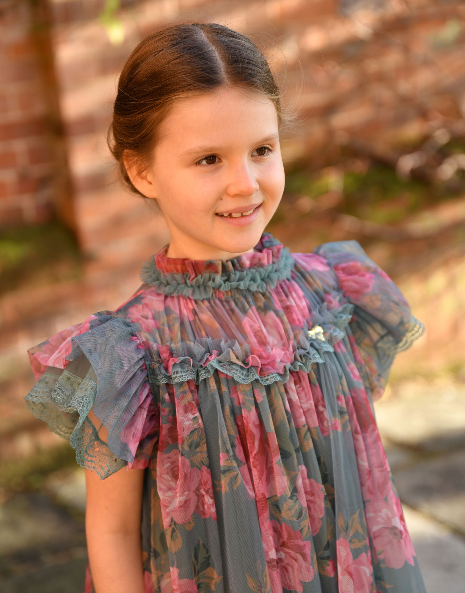 Hettie Floral And Lace Trim Dress Sage