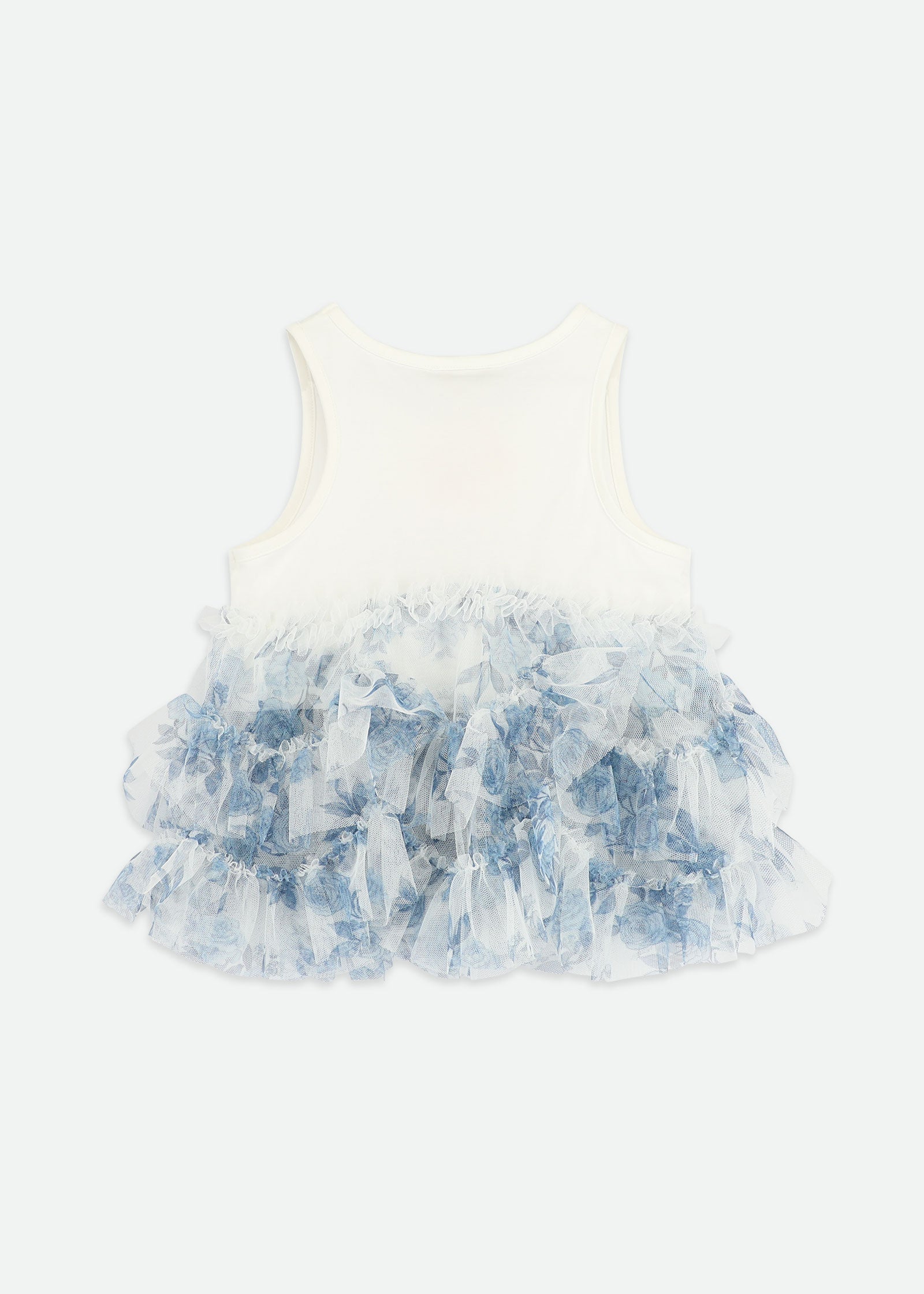 Irene Printed Tiered Tulle Top Snowdrop/Blue