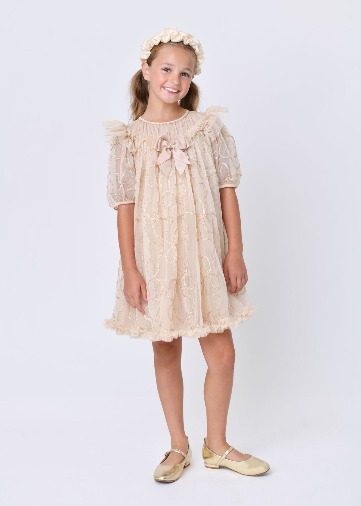 Isabella 3D Chain Tulle Dress Gold