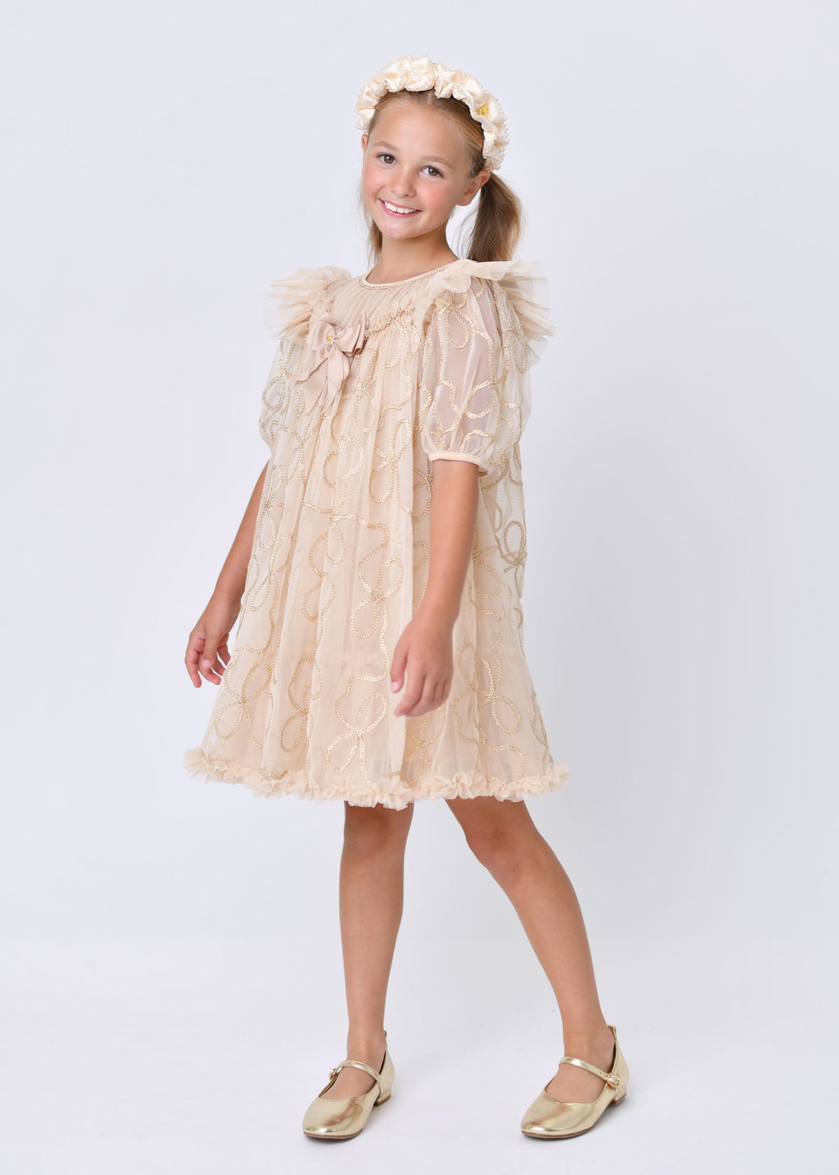 Isabella 3D Chain Tulle Dress Gold