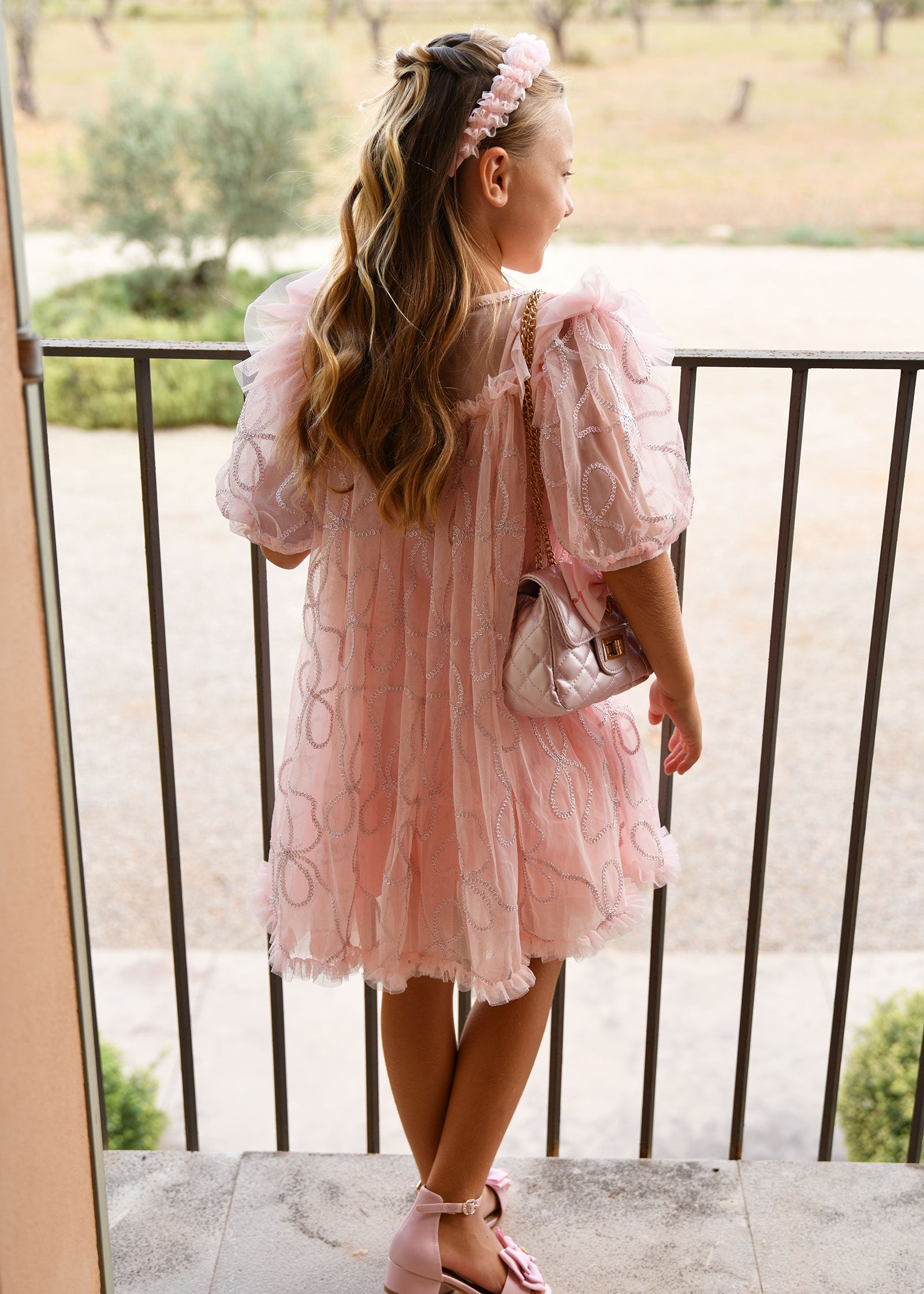 Isabella 3D Tulle Dress Pale Pink