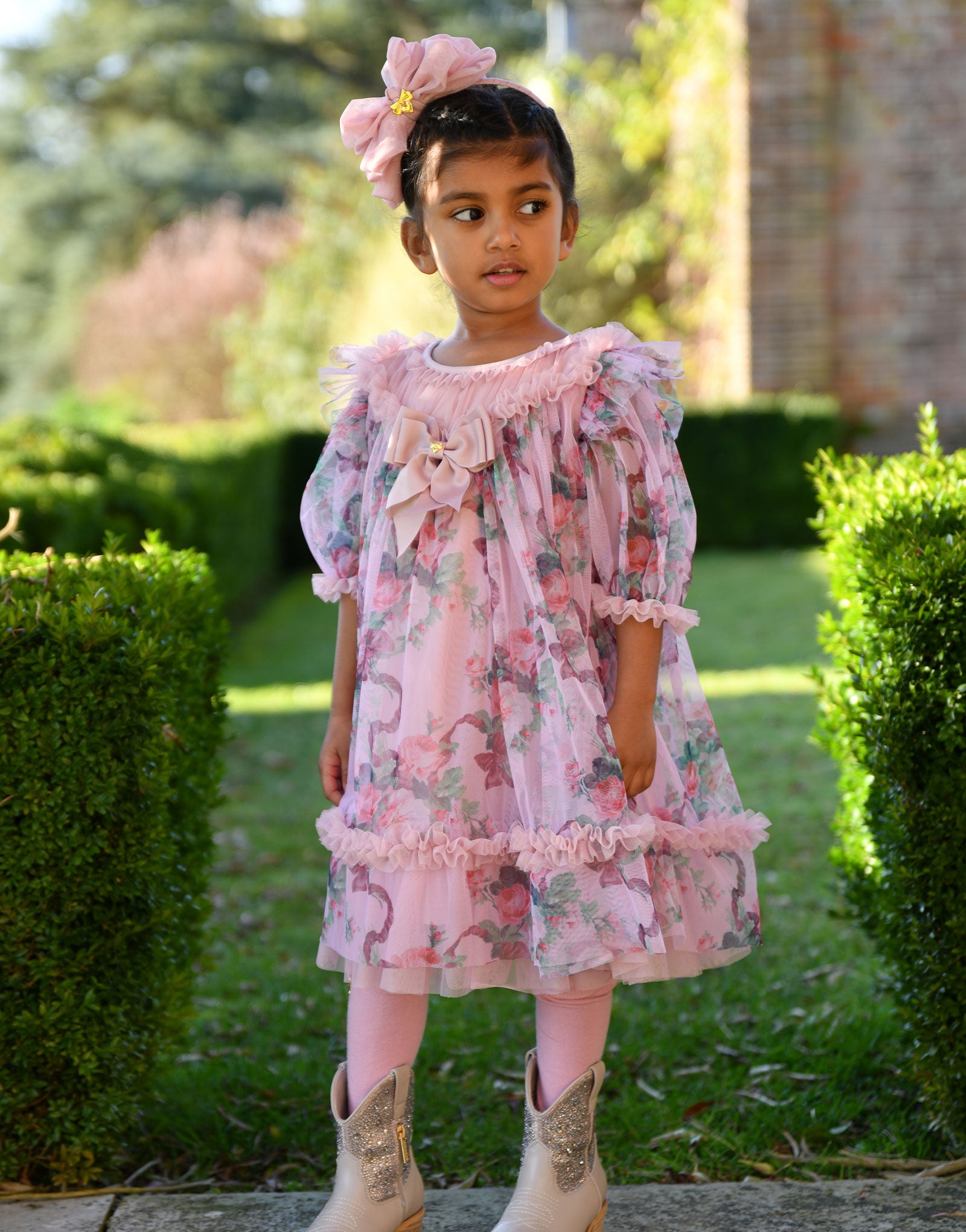 Isabella Ribbon And Roses Tulle Dres Vintage Rose