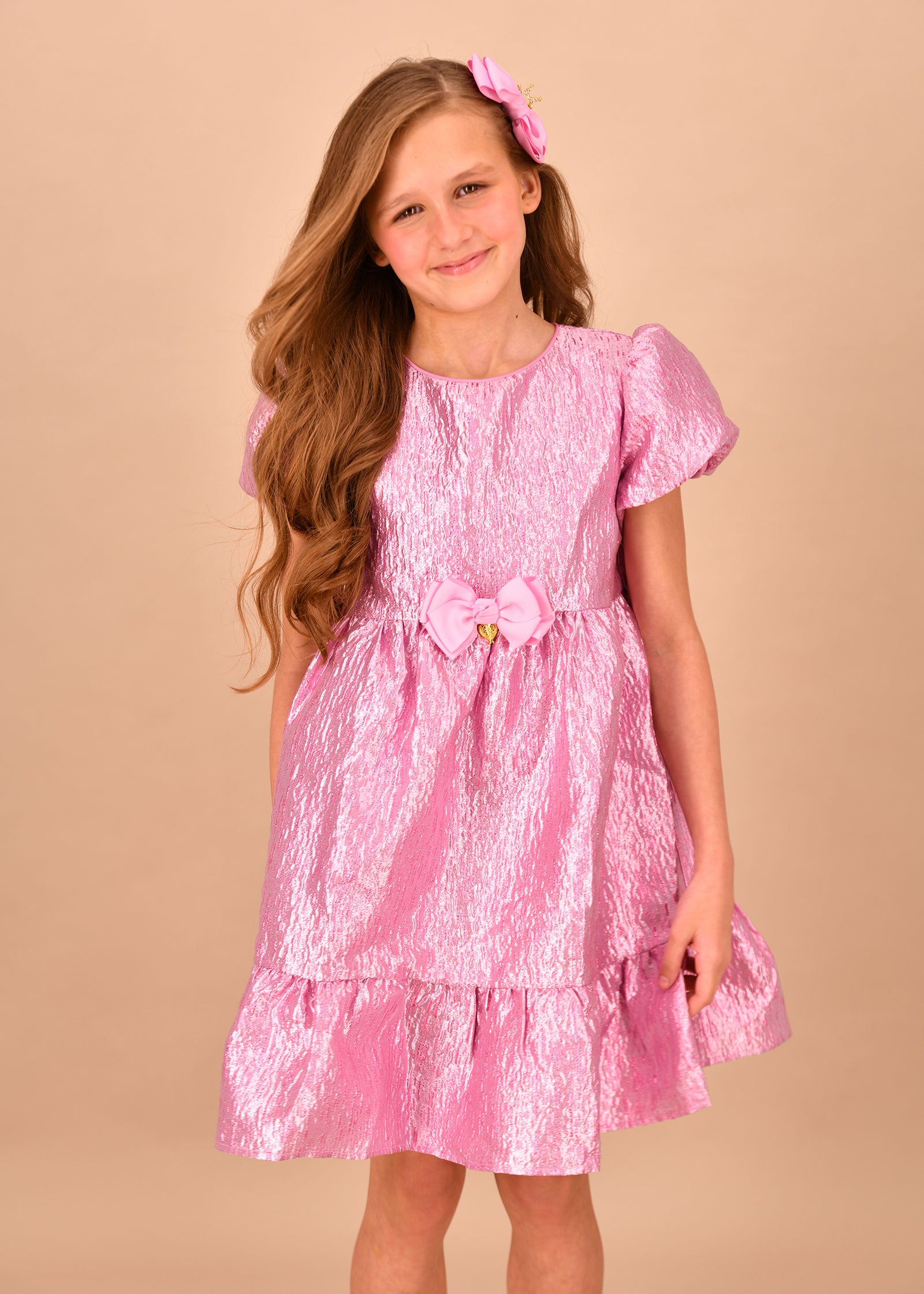 Isadora Metallic Tiered Dress Orchid Pink