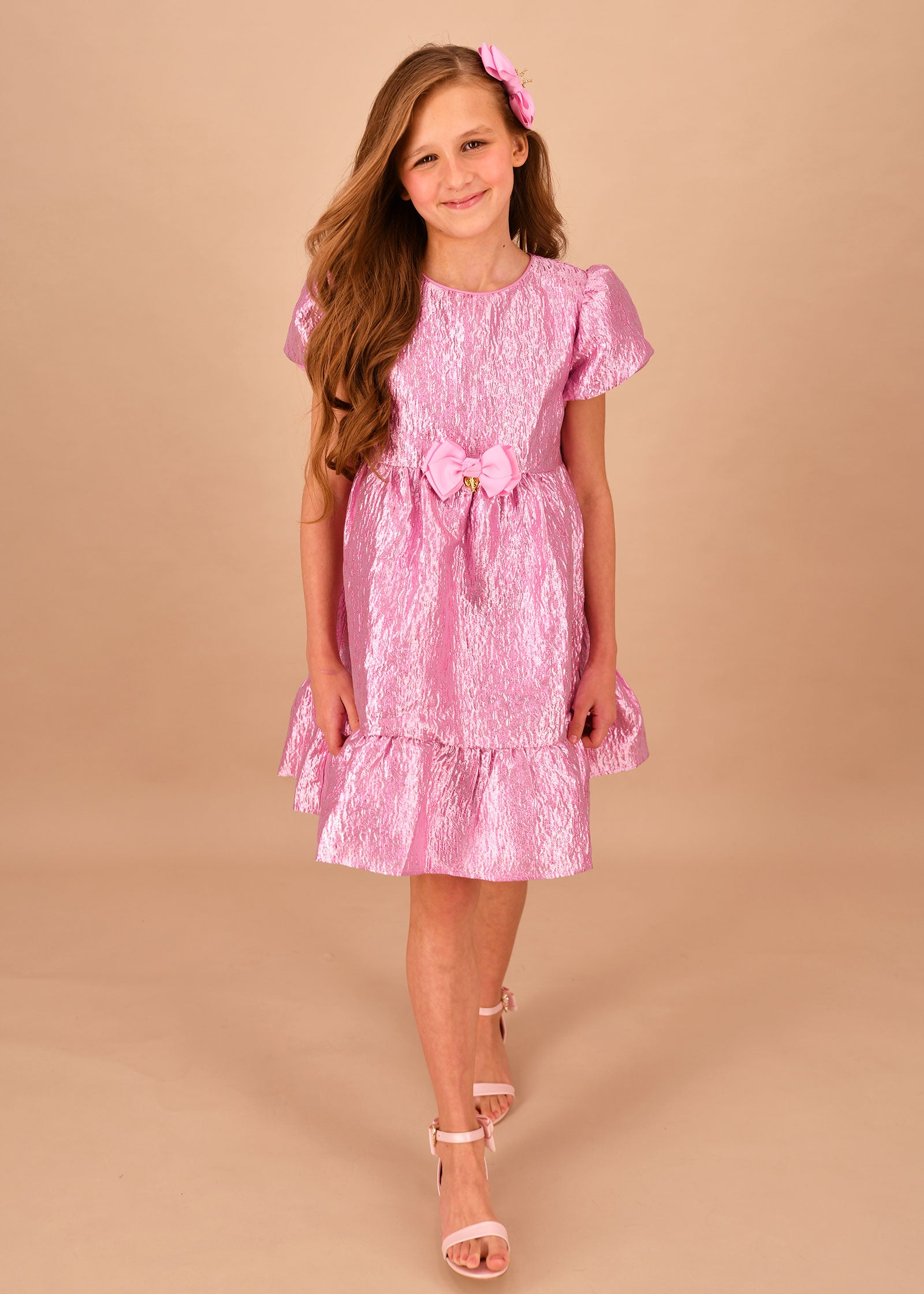 Isadora Metallic Tiered Dress Orchid Pink