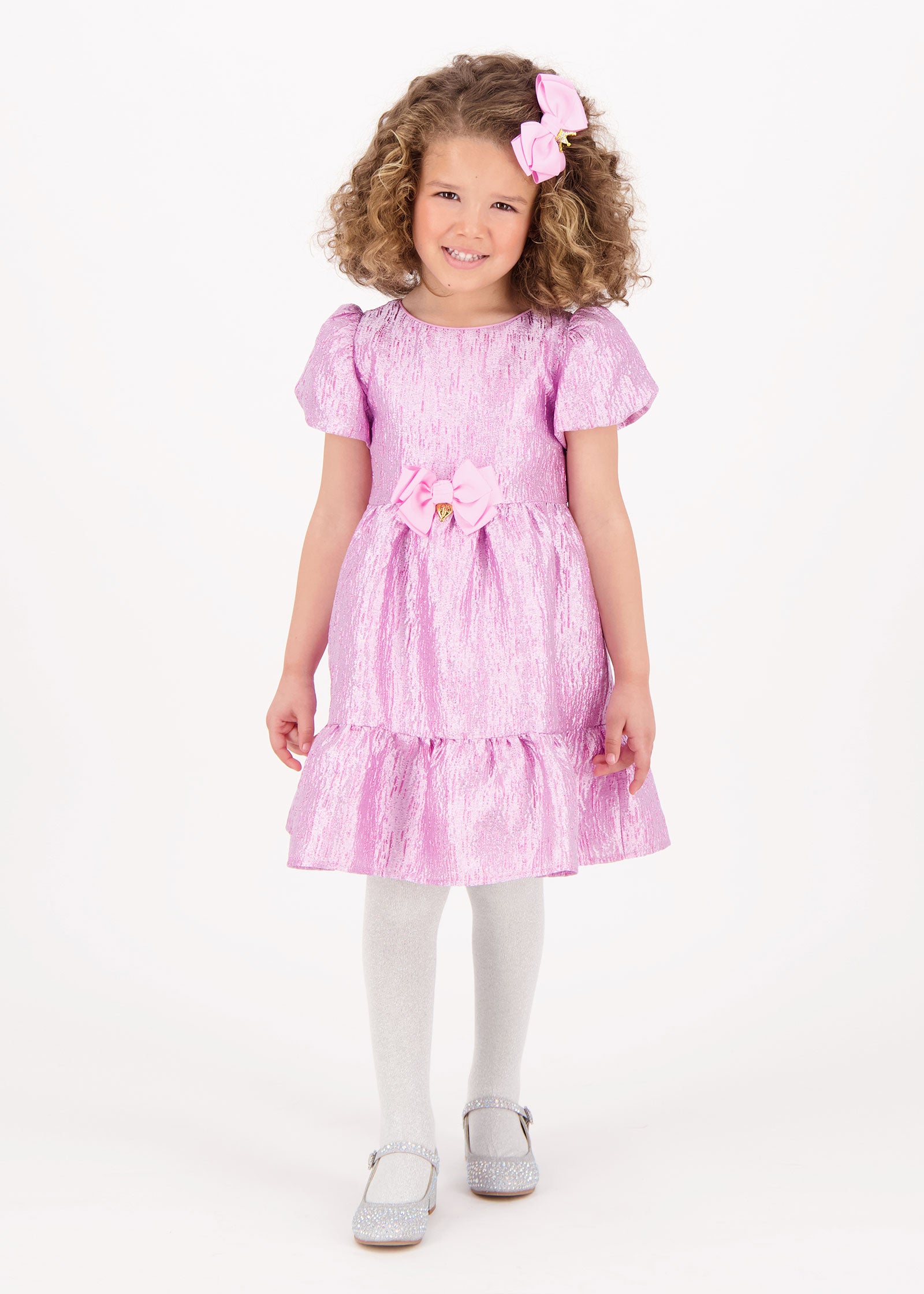 Isadora Metallic Tiered Dress Orchid Pink