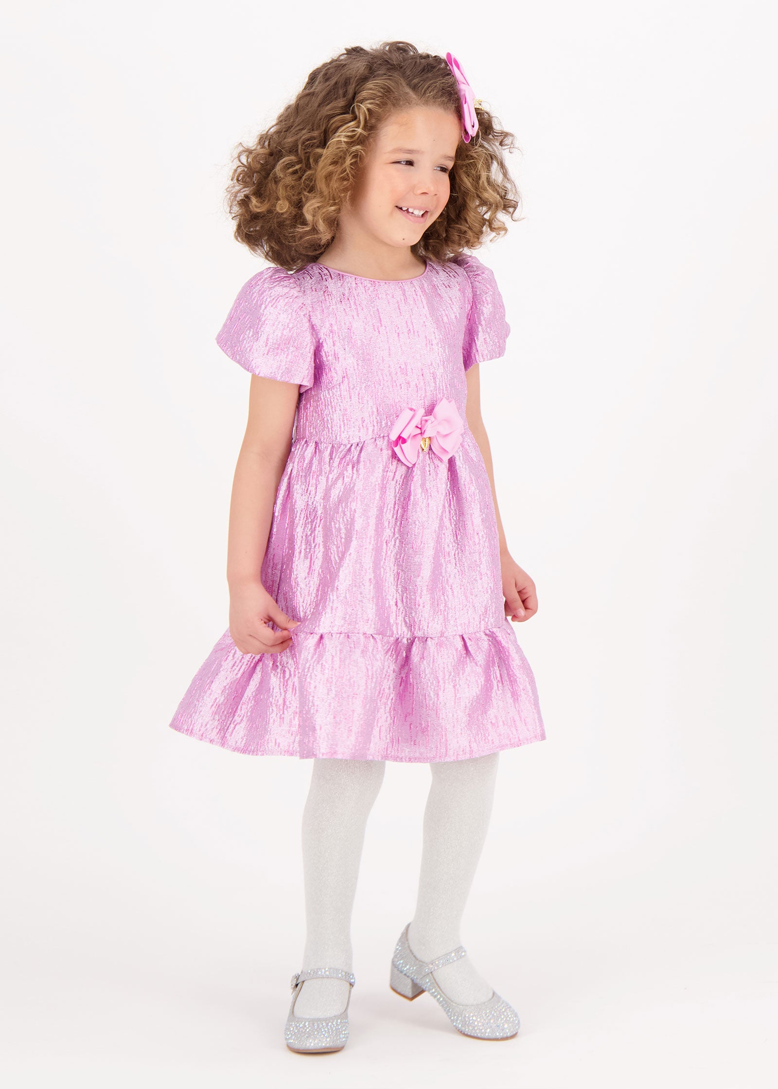 Isadora Metallic Tiered Dress Orchid Pink