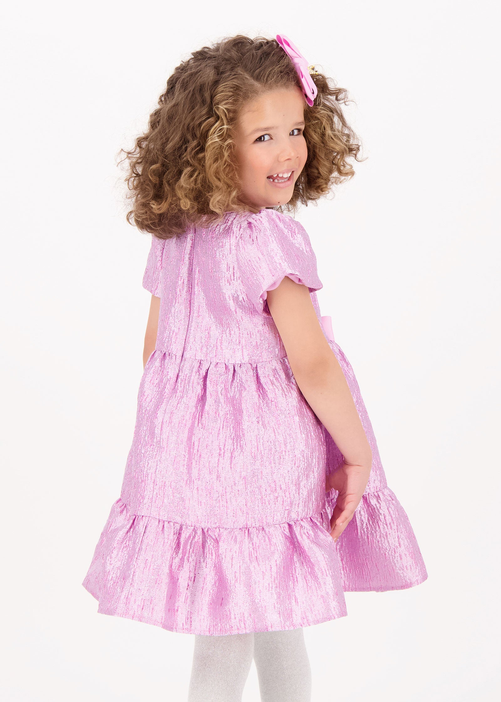 Isadora Metallic Tiered Dress Orchid Pink