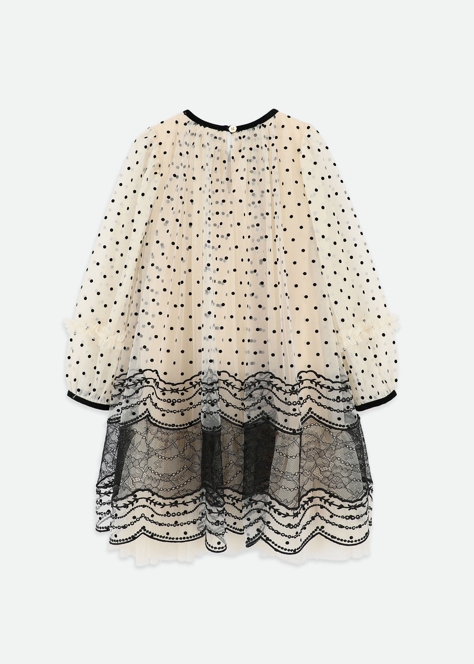 Ivonne L/S Spot And Lace Dress Biscuit