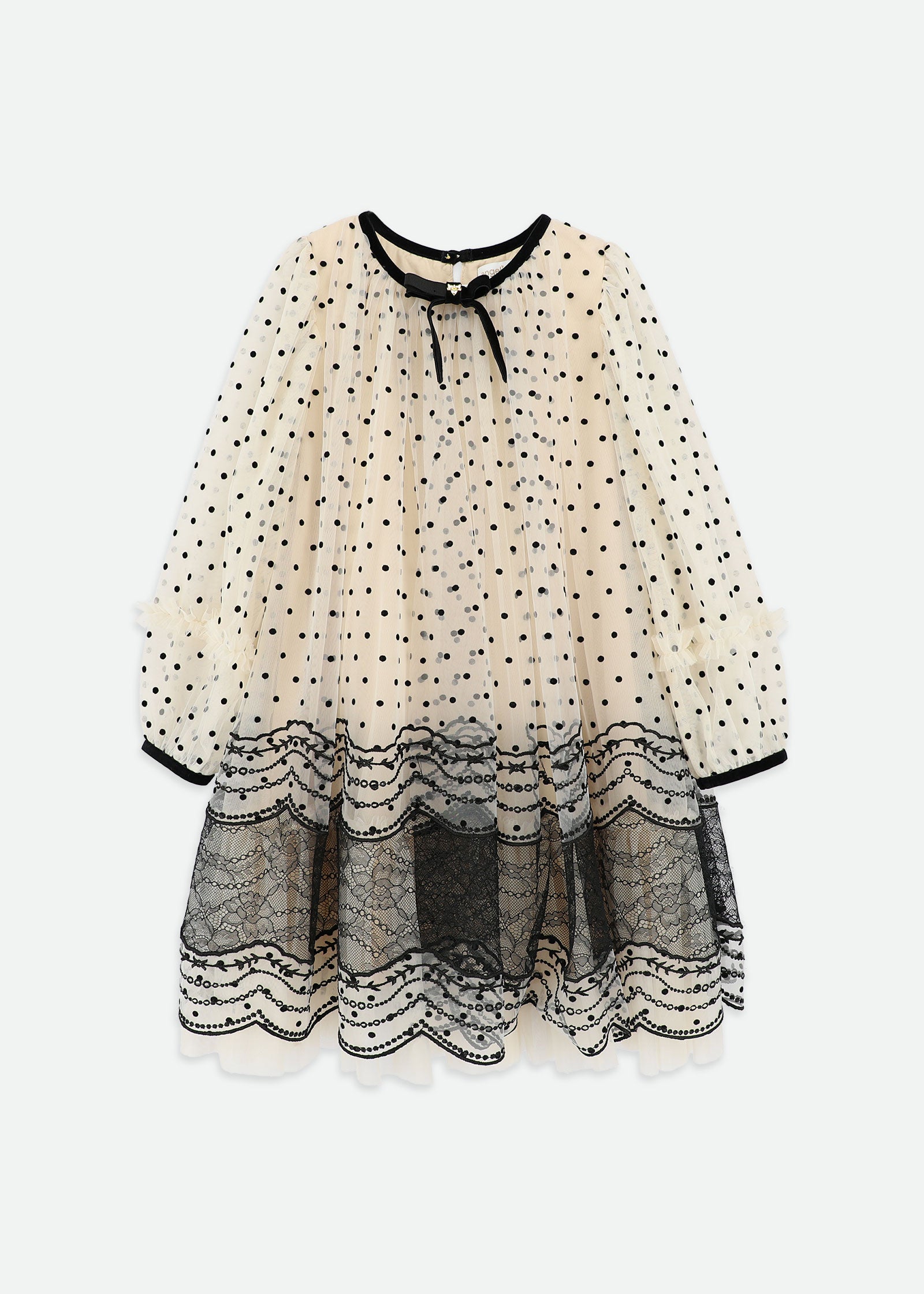 Ivonne L/S Spot And Lace Dress Biscuit