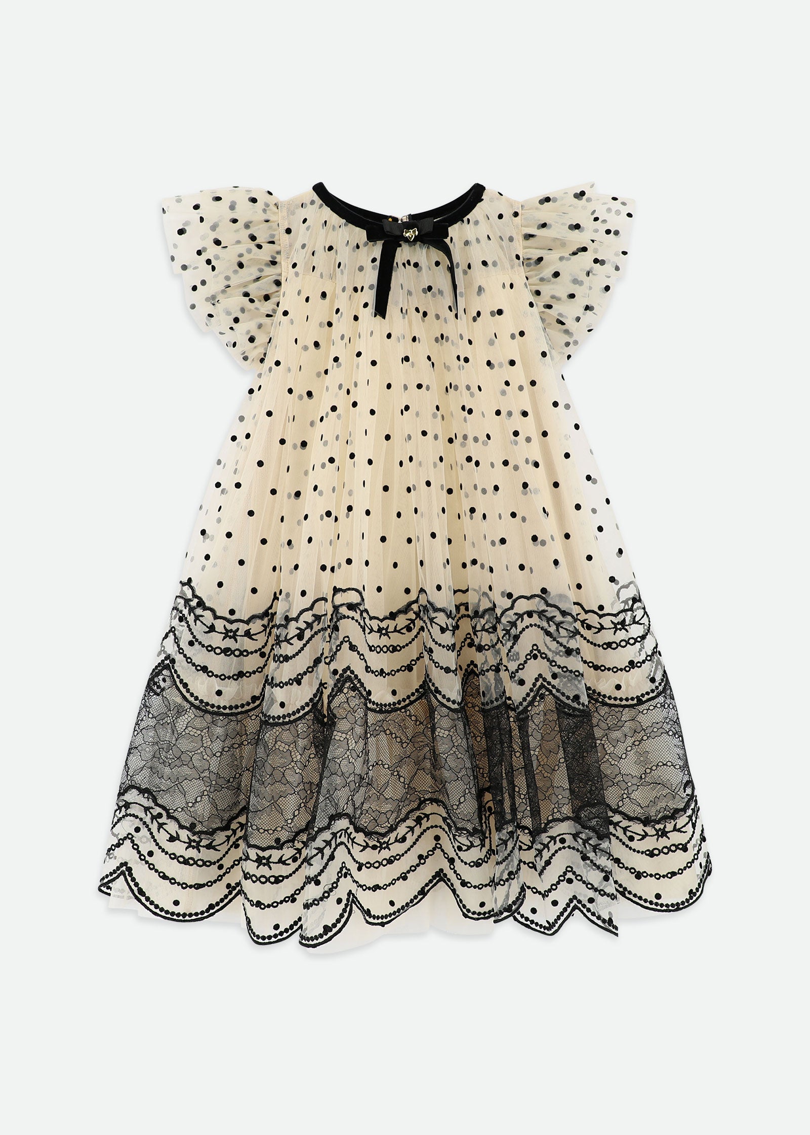Ivy Spot And Lace Dress Biscuit