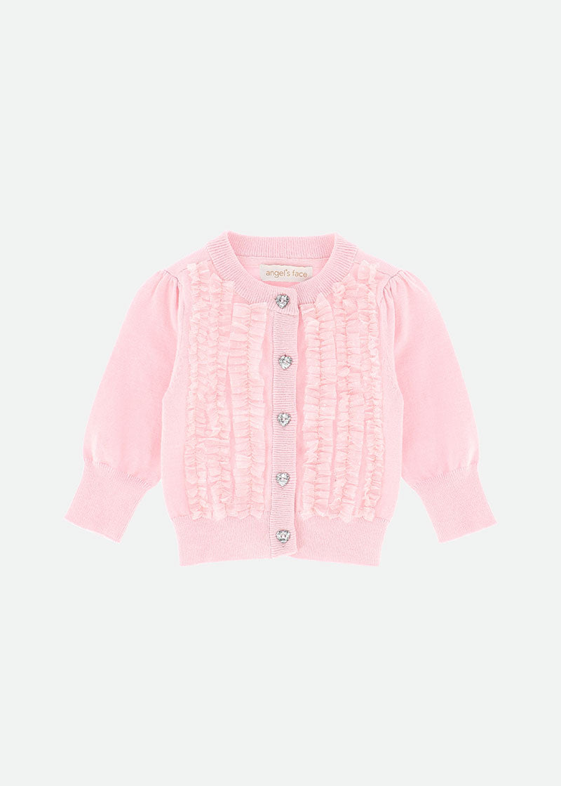 Izzy Spotted Tulle Ruffle Baby Cardigan Pale Pink