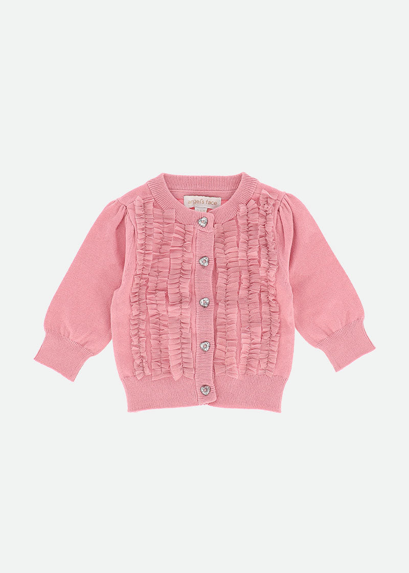 Izzy Tulle Ruffle Baby Cardigan Tea Rose