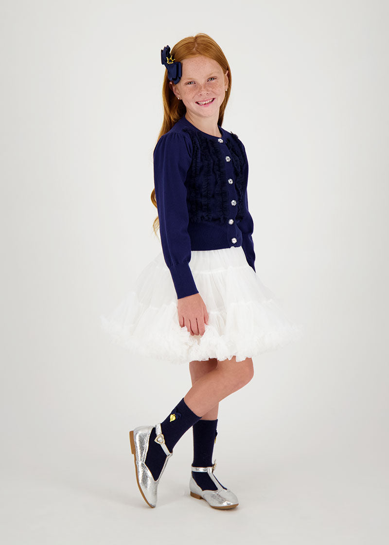 Izzy Tulle Ruffle Cardigan Navy